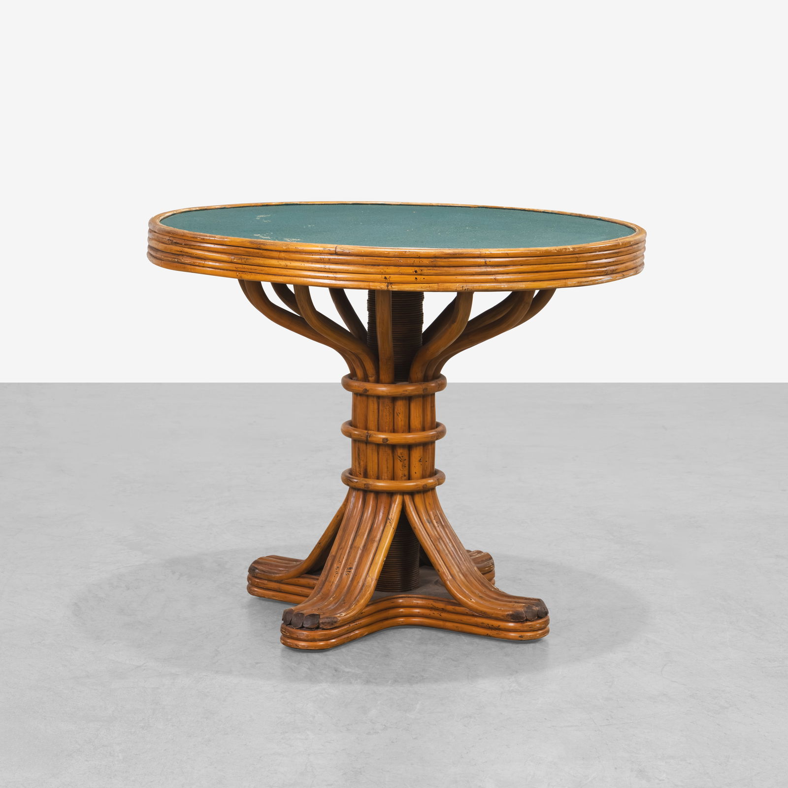 Rattan Center Table: A vintage rattan center table. All measurements are in inches. Height x Width x Depth