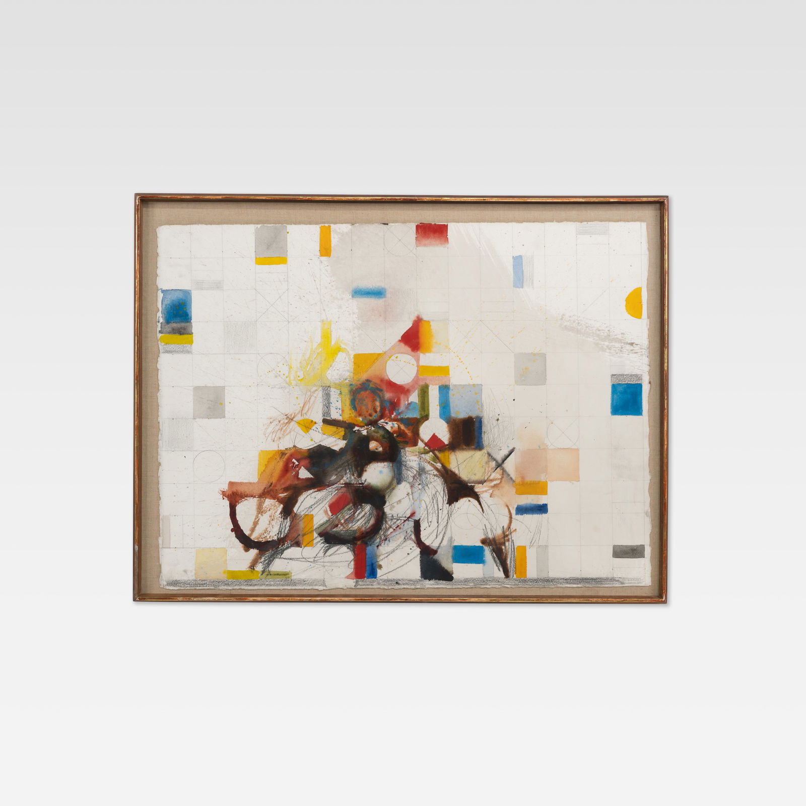 Edward Giobbi - Watercolor: An untitled abstract watercolor by Edward Giobbi. Gallery label on back ‘The Contemporaries’ Madison Avenue, New York. All measurements are in inches. Height x Width x Depth