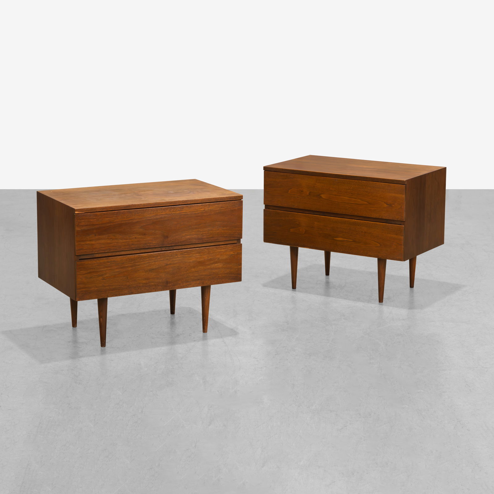 Mel Smilow - Chests: A pair of small walnut chests/nightstands by Mel Smilow. All measurements are in inches. Height x Width x Depth