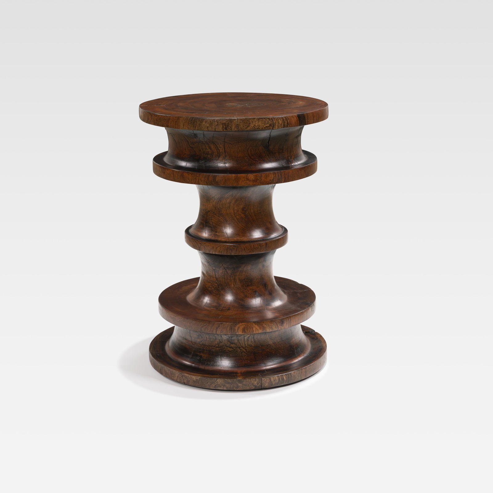 Wood Pedestal Table: A large turned wooden pedestal table. All measurements are in inches. Height x Width x Depth