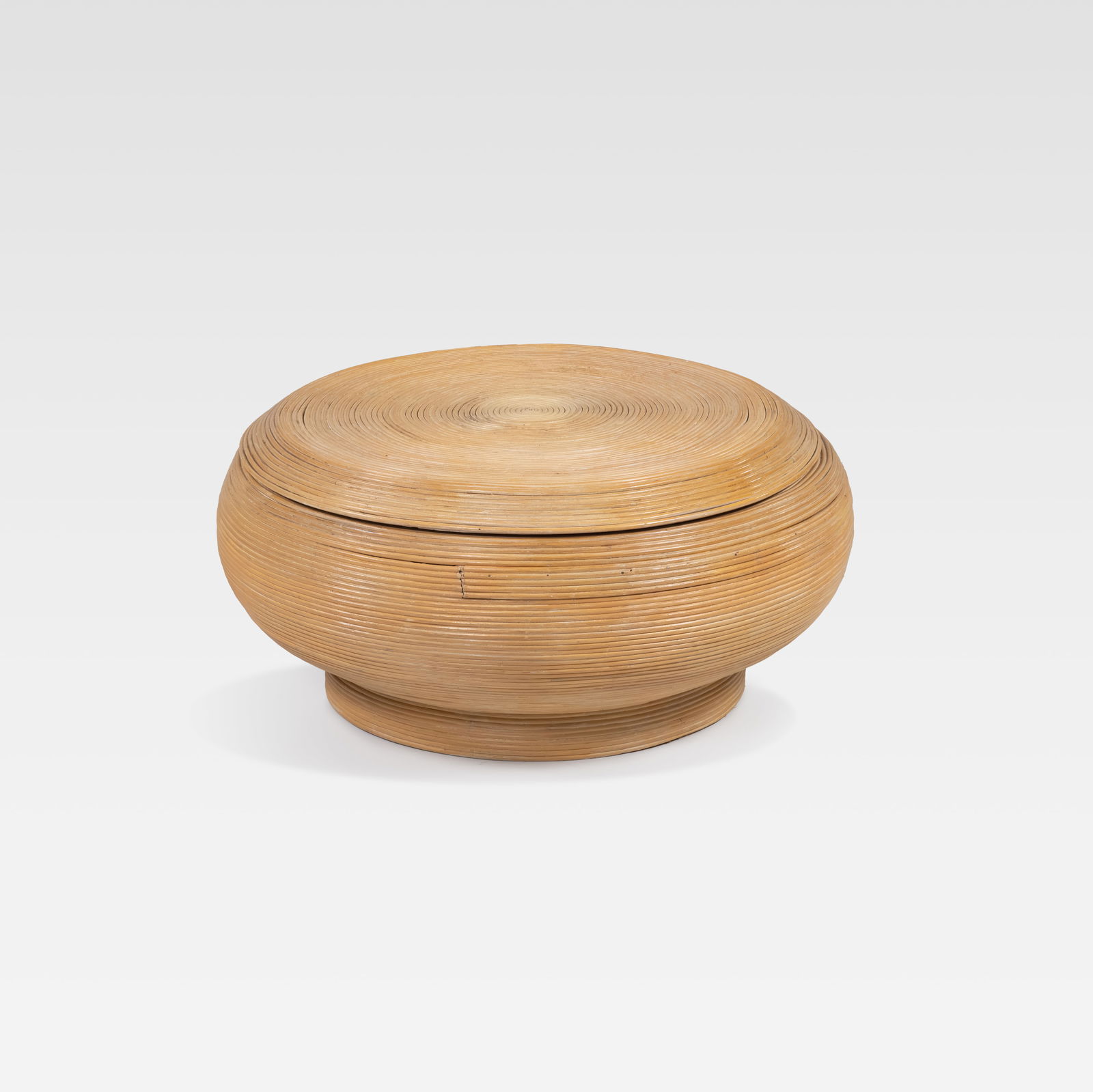 Rattan Coffee Table: A vintage pencil rattan coffee table with swiveling top. All measurements are in inches. Height x Width x Depth