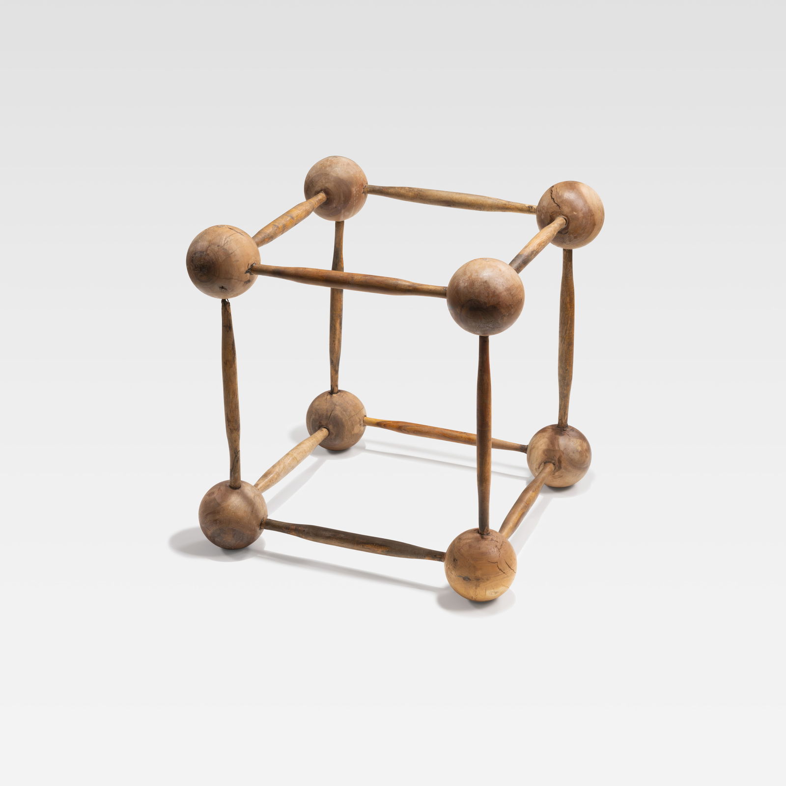 Wood Cube Side Table: A stick and ball table base. All measurements are in inches. Height x Width x Depth