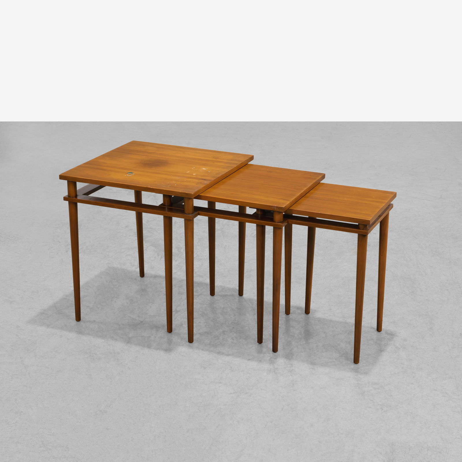 John Widdicomb - Nesting Tables: A set of nesting tables by John Widdicomb. All measurements are in inches. Height x Width x Depth