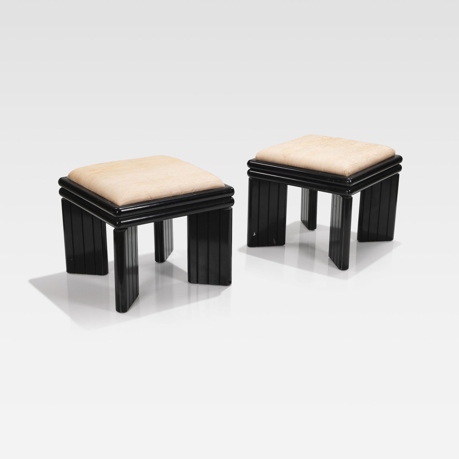 Post Modern Stools: A pair of post modern lacquered stools. All measurements are in inches. Height x Width x Depth