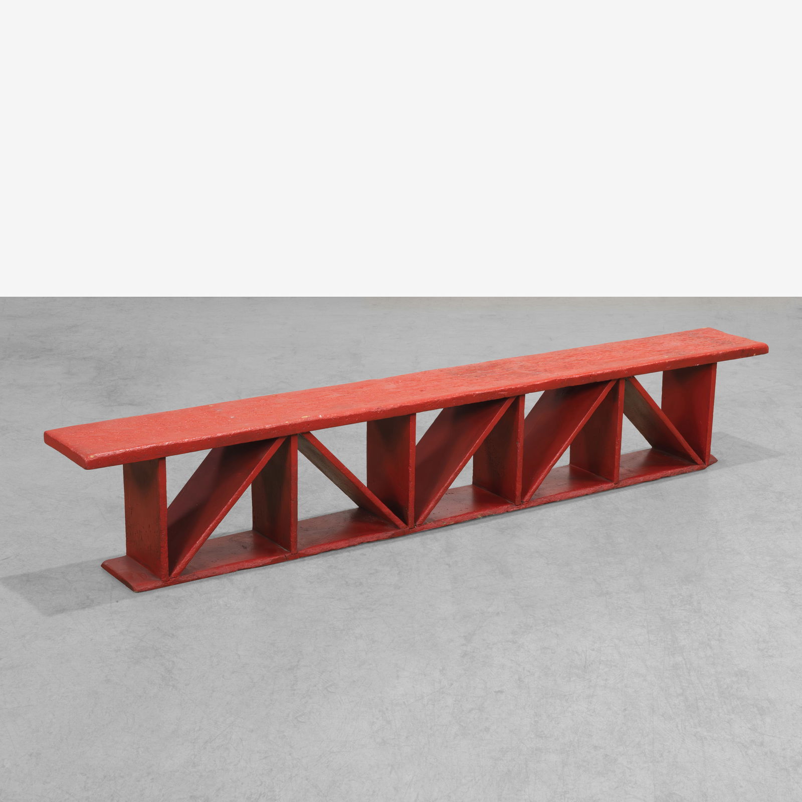 French Painted Bench: A vintage French bench. All measurements are in inches. Height x Width x Depth