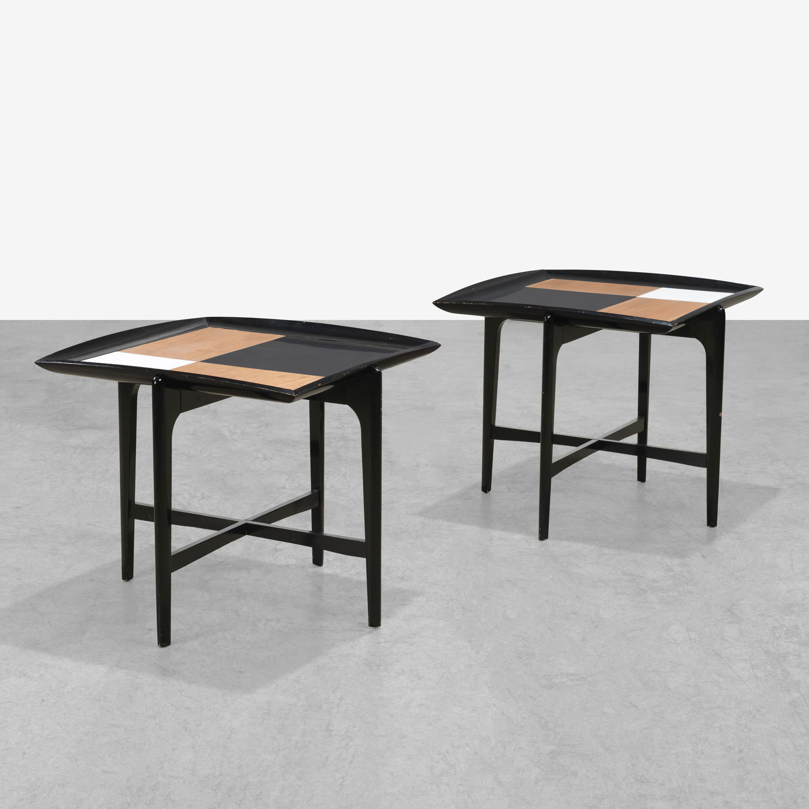 John Keal - End Tables: A pair of end tables by John Keal for Brown Saltman. All measurements are in inches. Height x Width x Depth