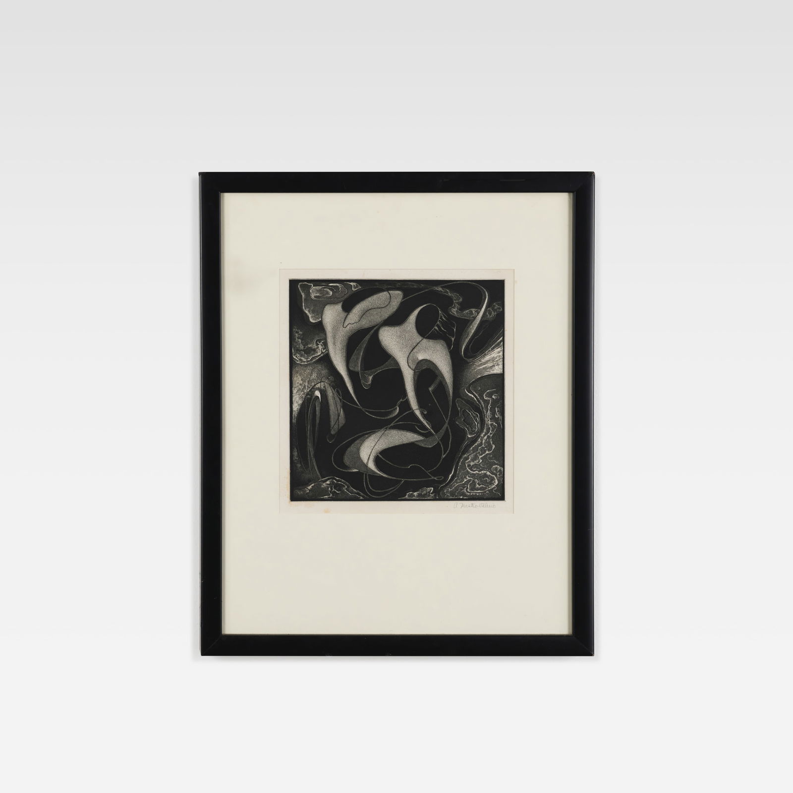 Alessandro Mastro-Valerio - Aquatint: An aquatint etching by artist Alessandro Mastro-Valerio, tilted "Two Nudes." Dimensions listed are for frame. Sight - 11 x 10.5 All measurements are in inches. Height x Width x Depth