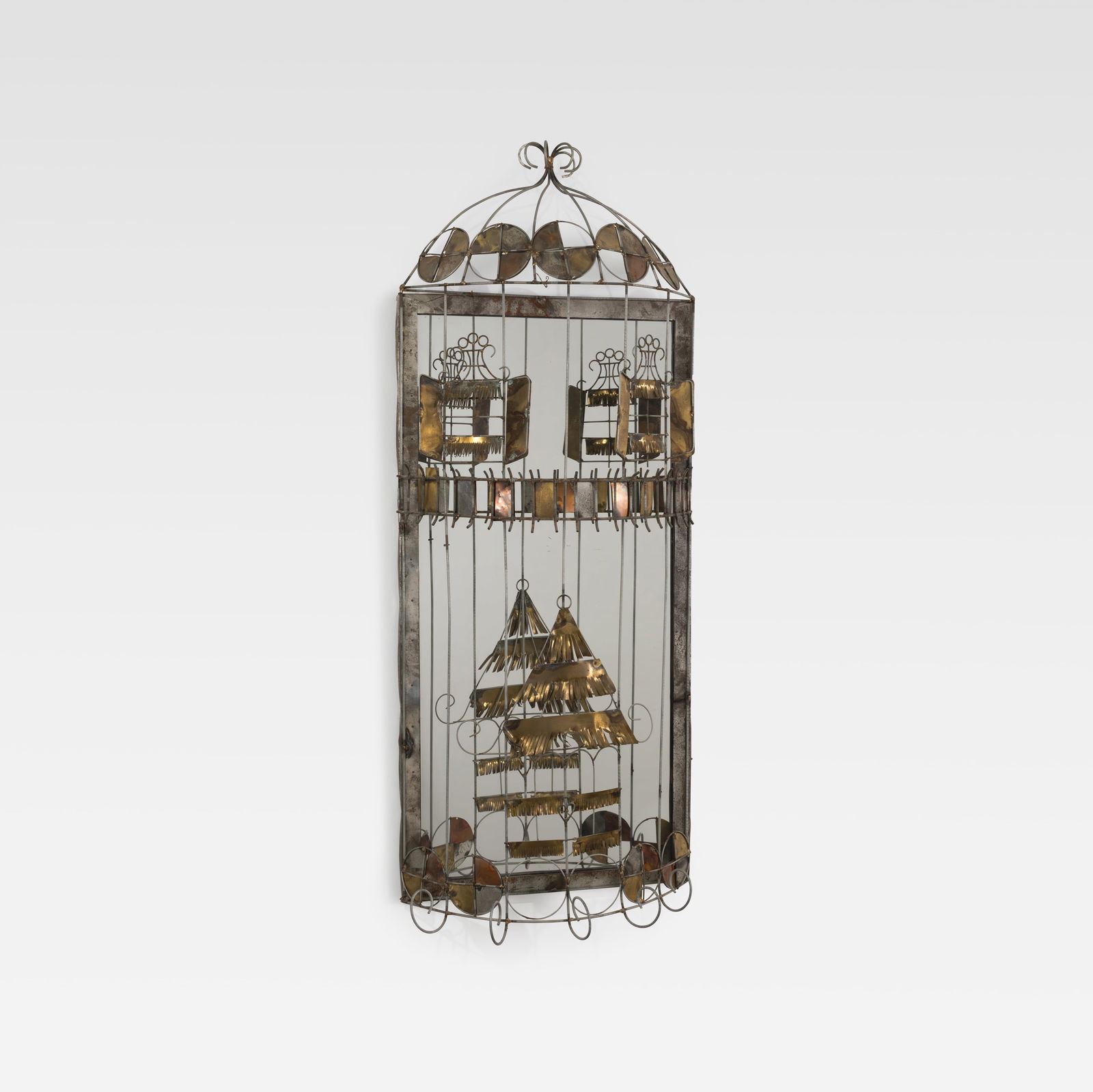 Curtis Jere (Attr.) - Bird Cage Mirror: A vintage bird cage form mirror, attributed to Curtis Jere. All measurements are in inches. Height x Width x Depth
