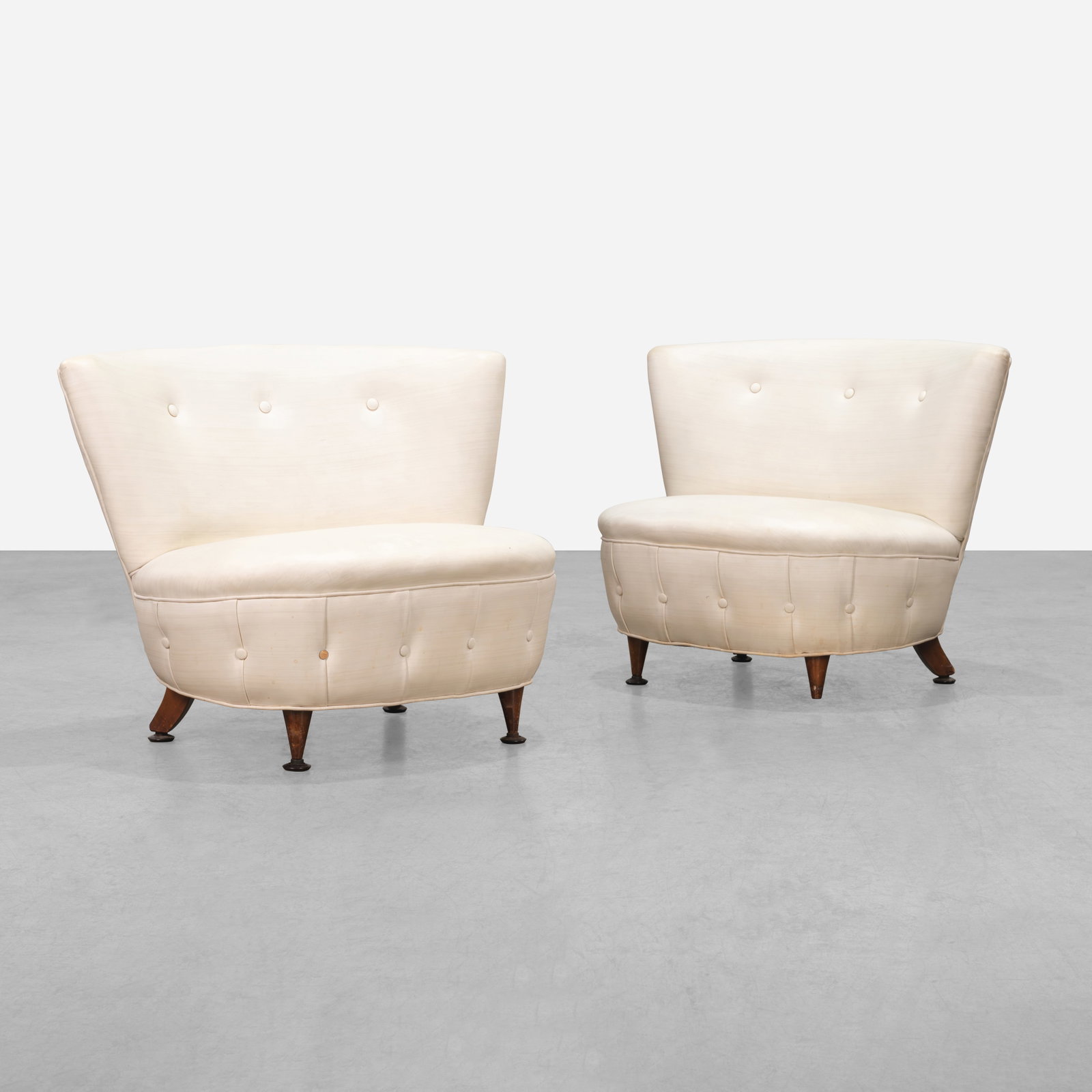 Gilbert Rohde - Slipper Chairs: A pair of vintage slipper chairs by Gilbert Rohde. All measurements are in inches. Height x Width x Depth