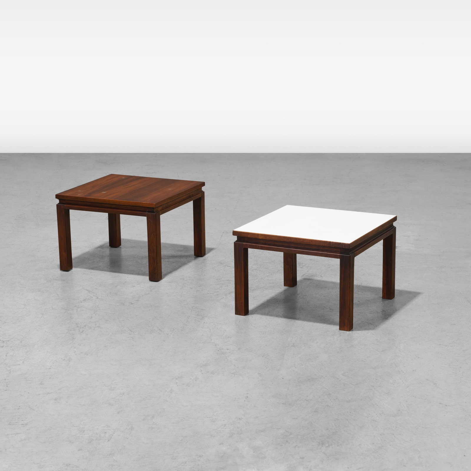 Constellation Side Tables: A pair of 'Constellation' side tables in the manner of Edward Wormley. All measurements are in inches. Height x Width x Depth