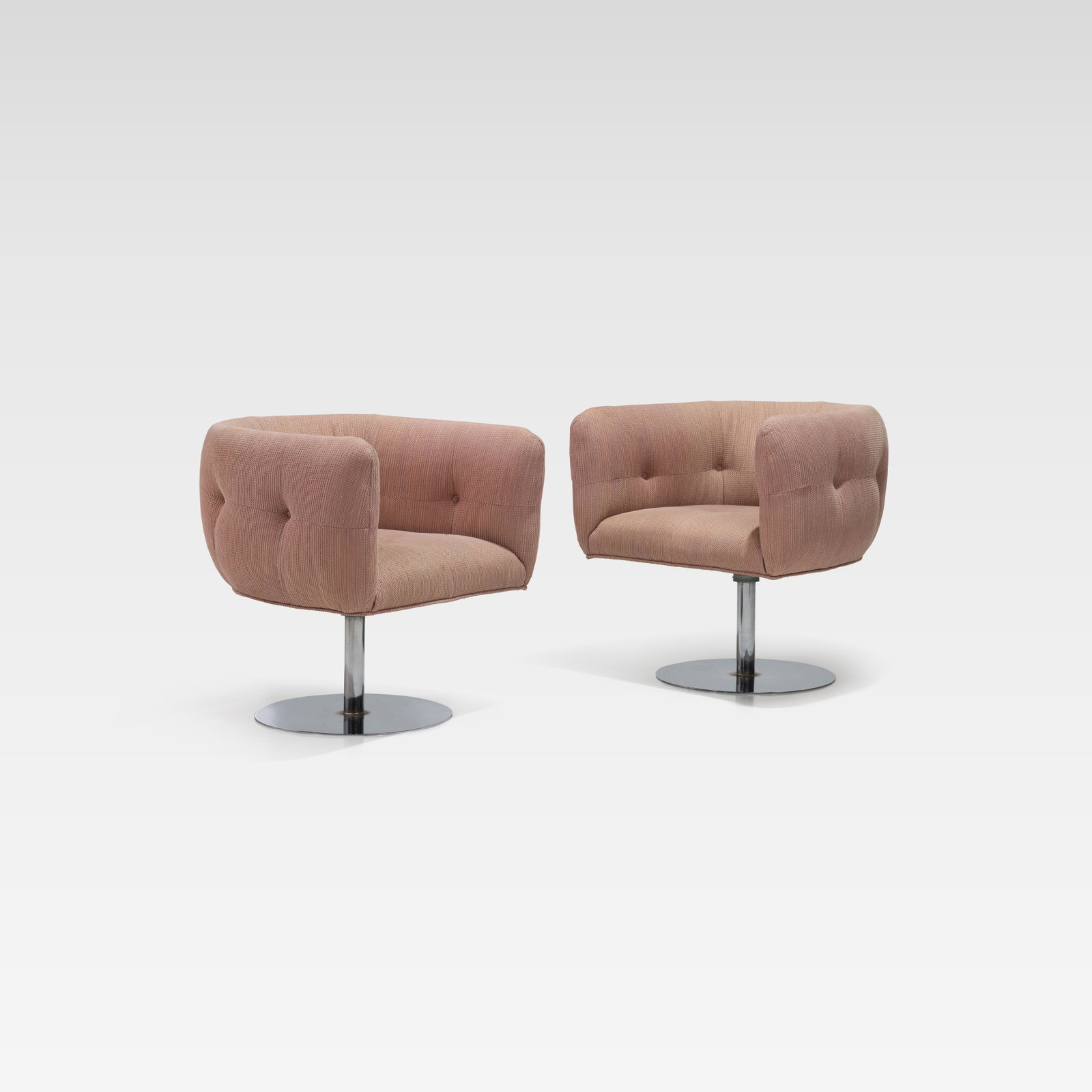 Milo Baughman - Club Chairs: A pair of swiveling club chairs by Milo Baughman. All measurements are in inches. Height x Width x Depth