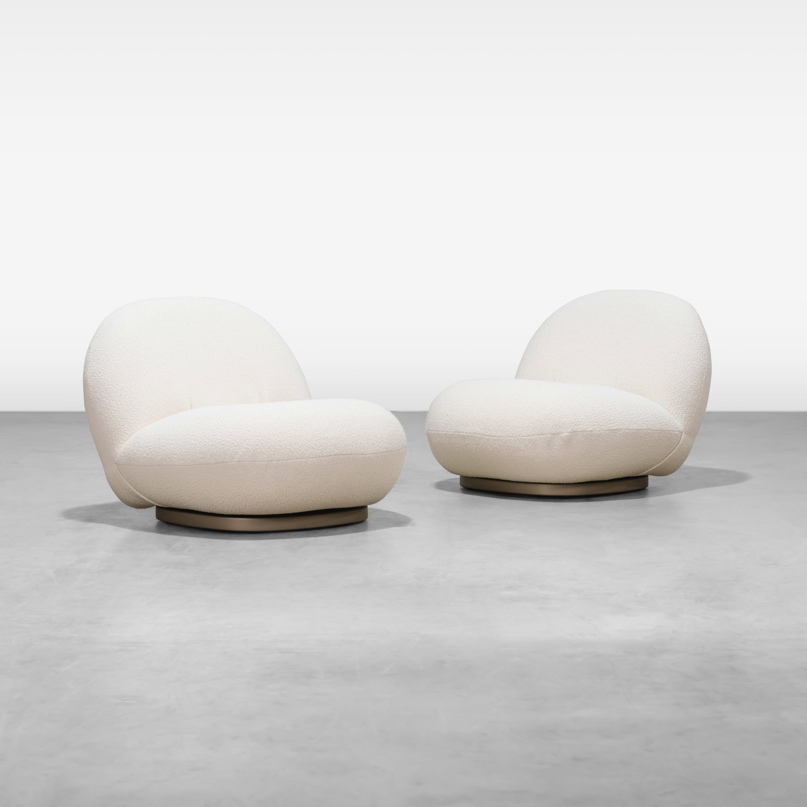 Pierre Paulin - Lounge Chairs: A pair of Pierre Paulin 'Pasha' lounge chairs for Gubi. All measurements are in inches. Height x Width x Depth