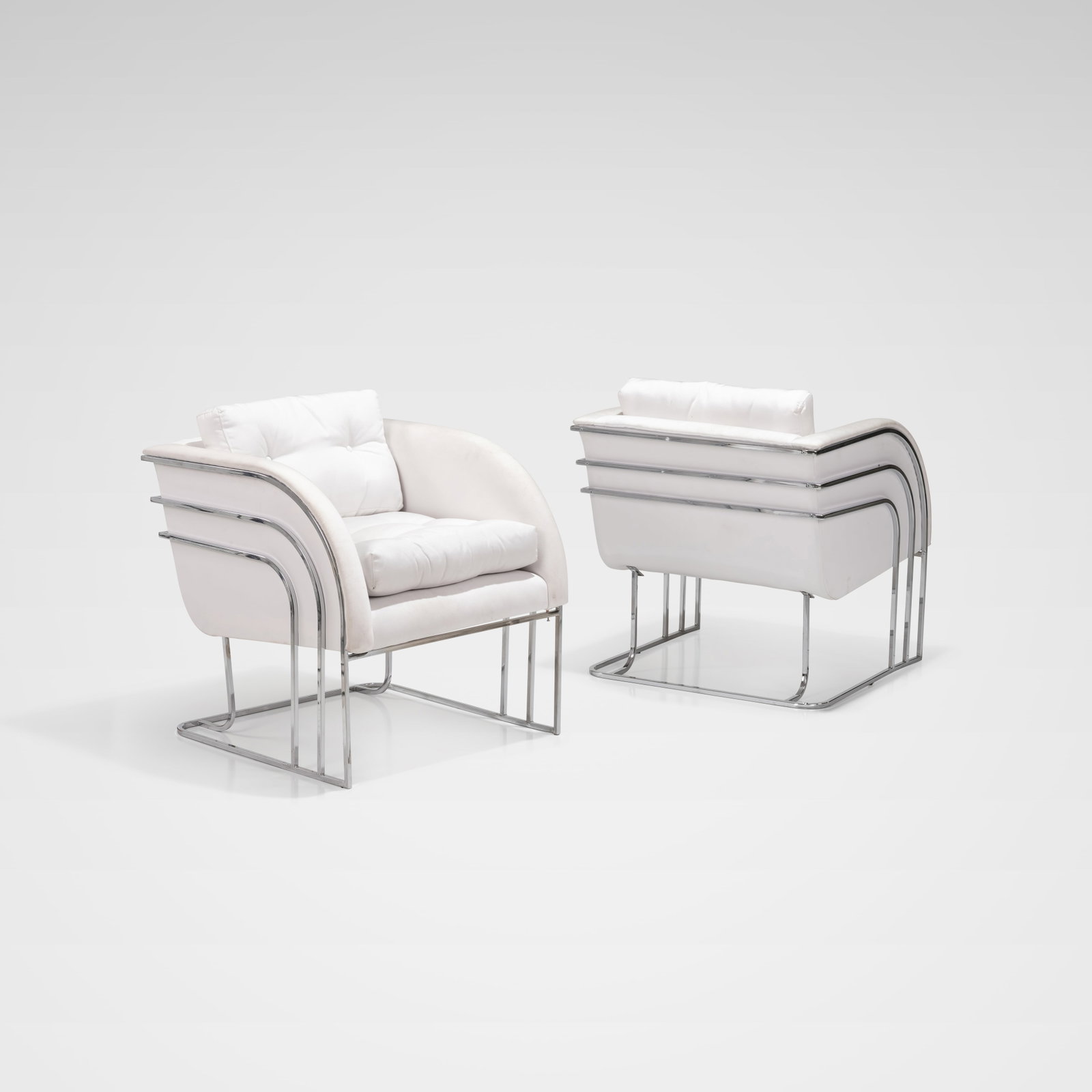 George Mergenov - Lounge Chairs: A pair of lounge chairs by George Mergenov for Weiman. All measurements are in inches. Height x Width x Depth