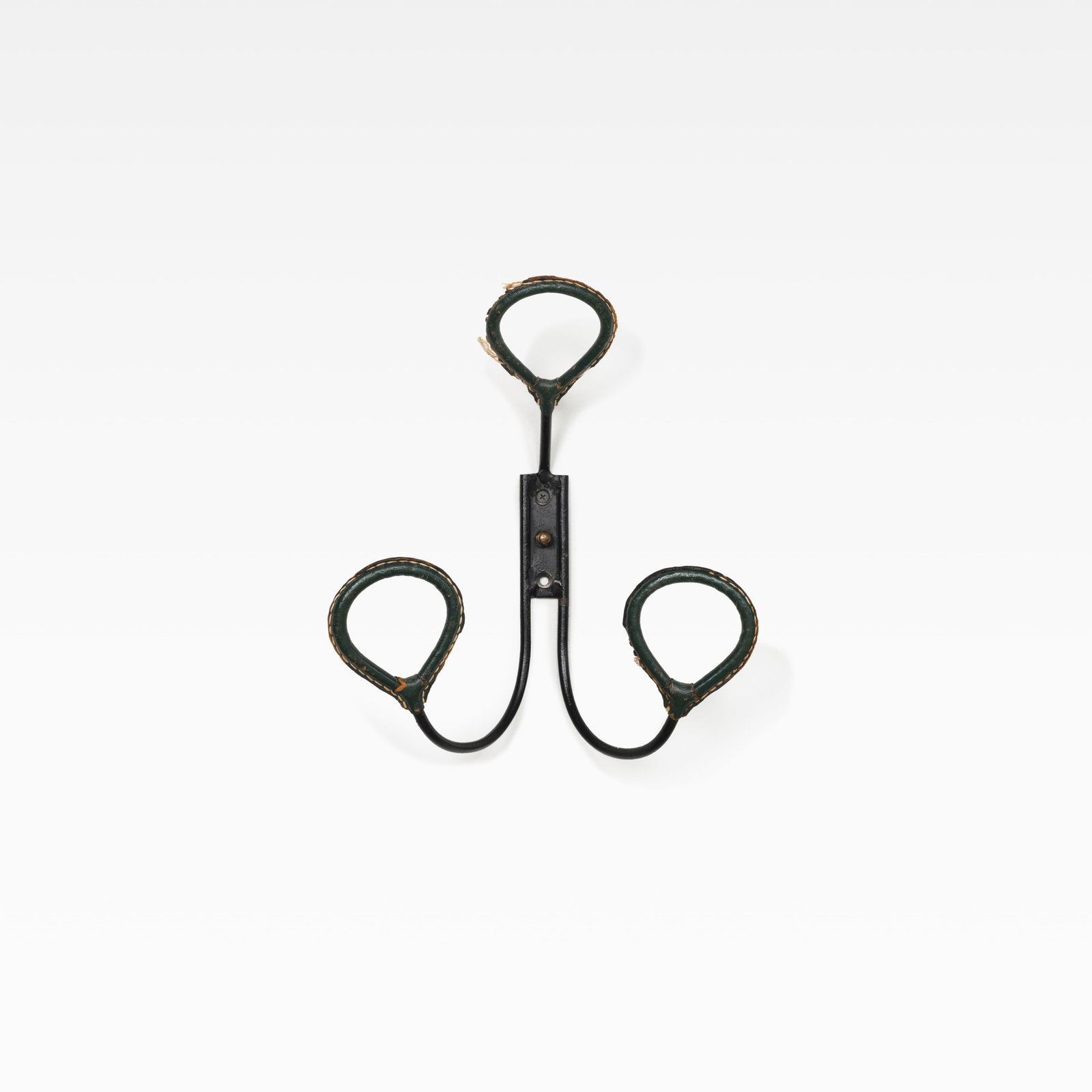 Josef Frank (Attr.) - Coat Hanger: A leather and iron 'horseshoe' coat hanger, attributed to Josef Frank. All measurements are in inches. Height x Width x Depth