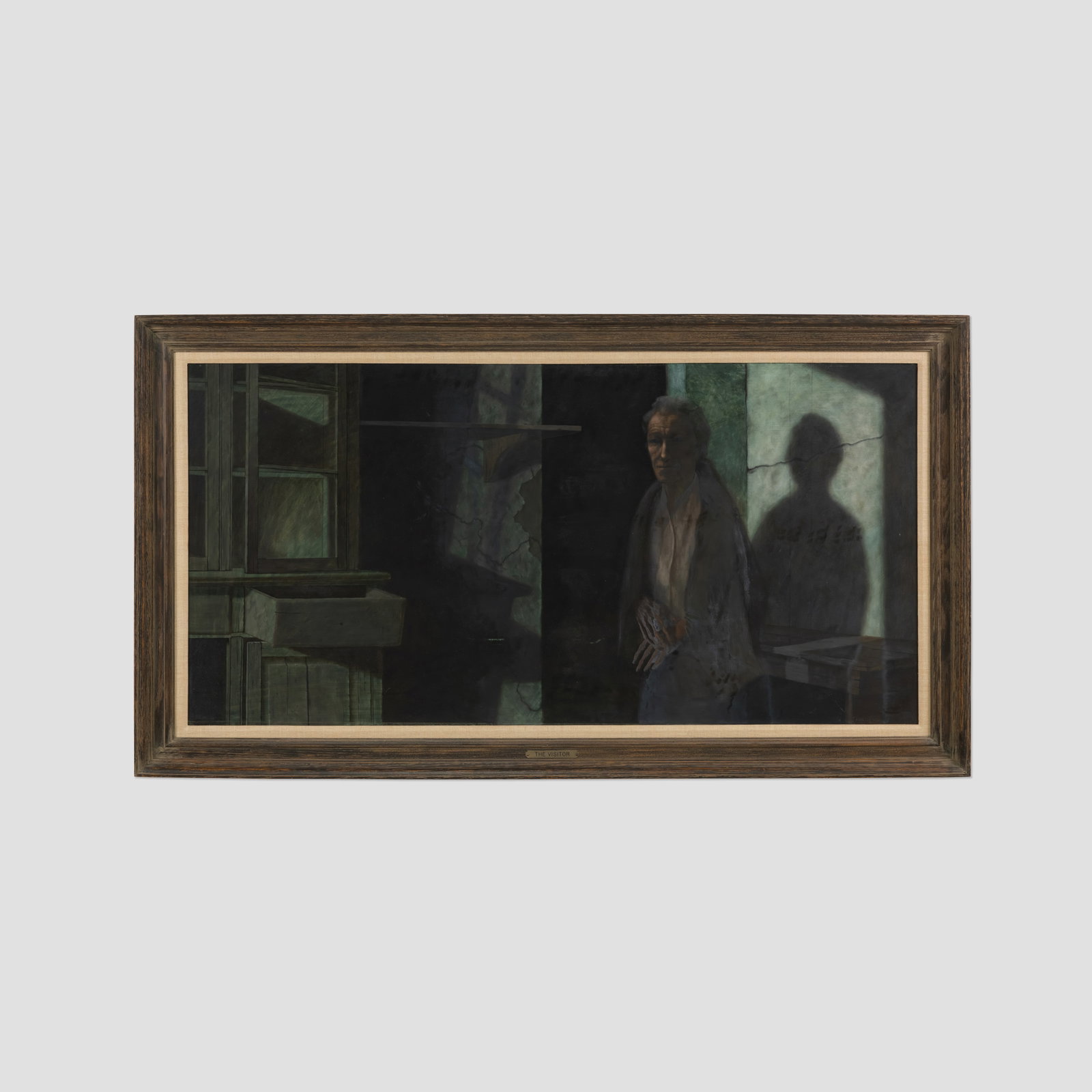 Thomas Rowe - Oil Painting: An oil painting of a man in a room by artist Thomas Rowe. Signed bottom. Dimensions listed are for the frame. Sight - 23.5 x 47. All measurements are in inches. Height x Width x Depth