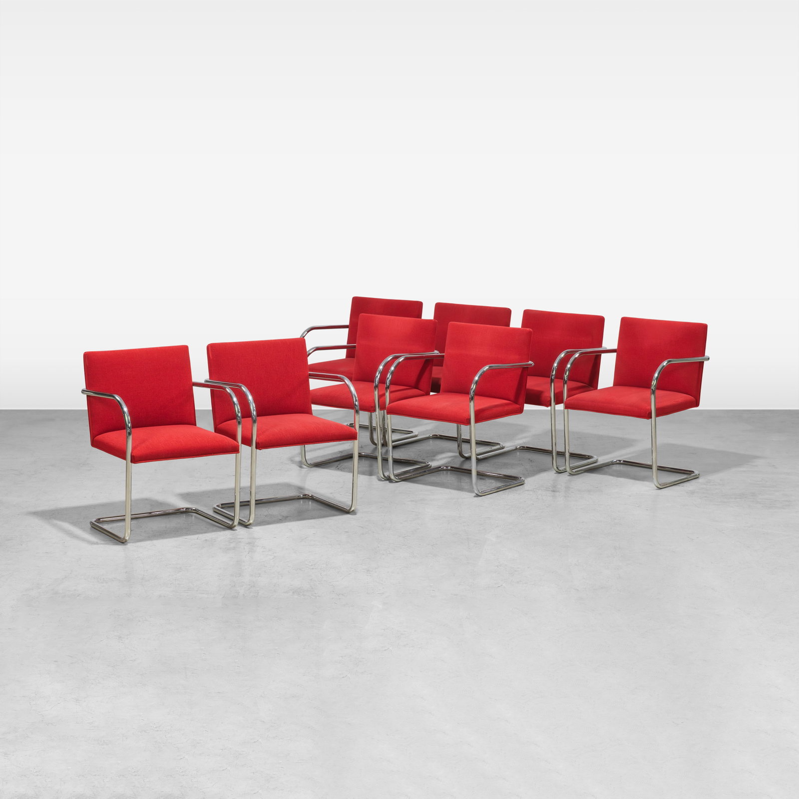 Mies Van Der Rohe - BRNO Chairs: A set of eight BRNO chairs by Mies Van Der Rohe for Knoll. All measurements are in inches. Height x Width x Depth