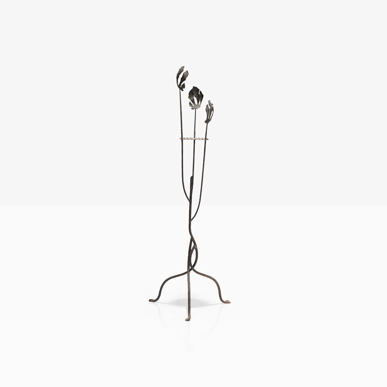 Faux Bois Metal Plant Stand: A faux bois metal plant stand. All measurements are in inches. Height x Width x Depth