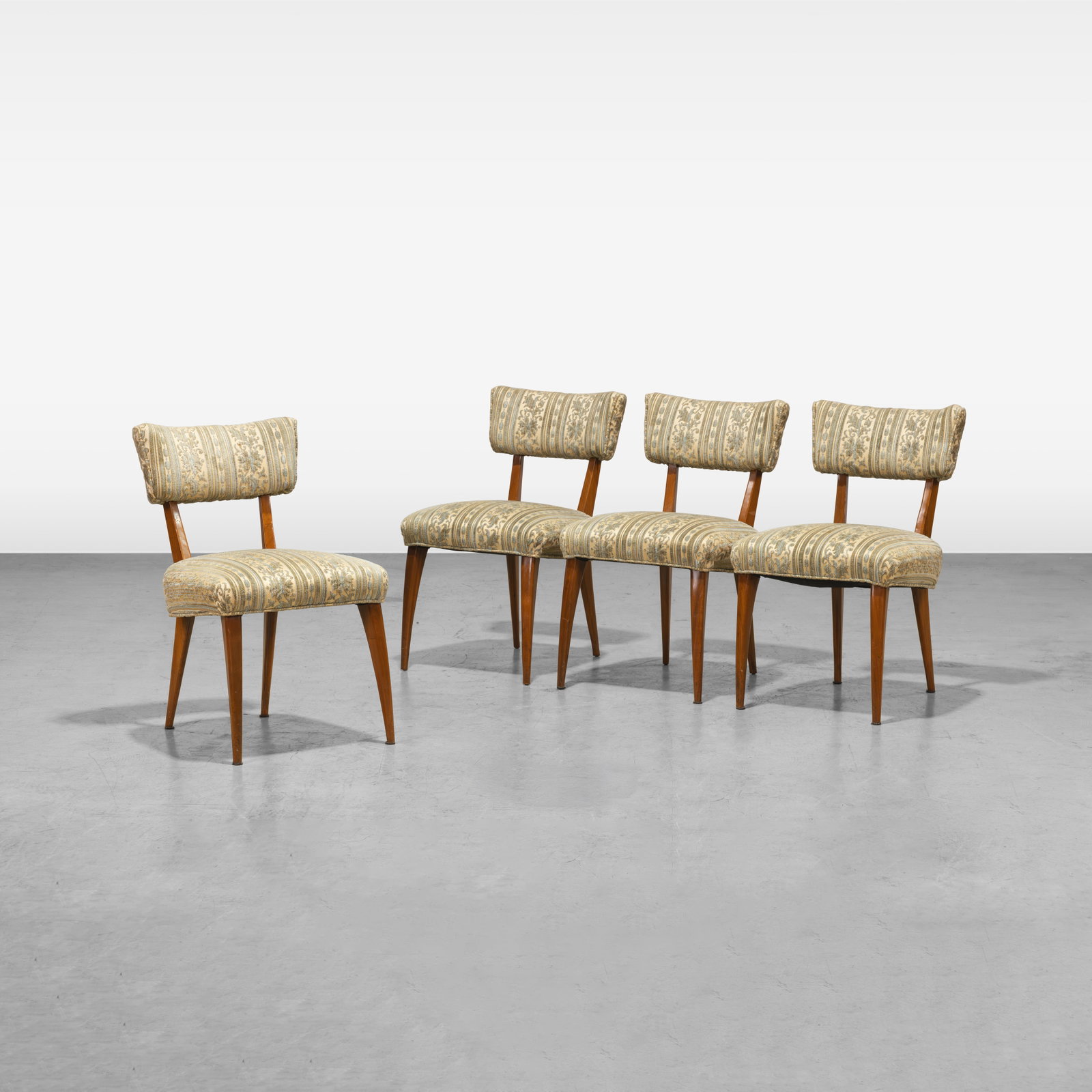 Italian Dining Chairs: A set of four Italian dining chairs. All measurements are in inches. Height x Width x Depth