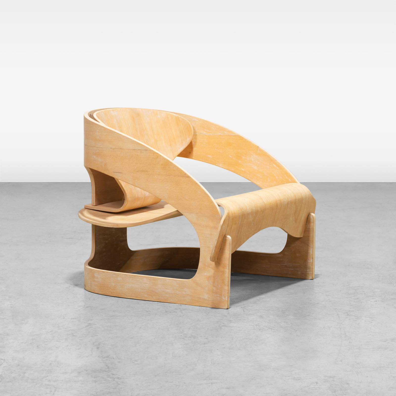 Joe Colombo - Lounge Chair: A 'Model 4801' bentwood lounge chair by Joe Colombo. All measurements are in inches. Height x Width x Depth
