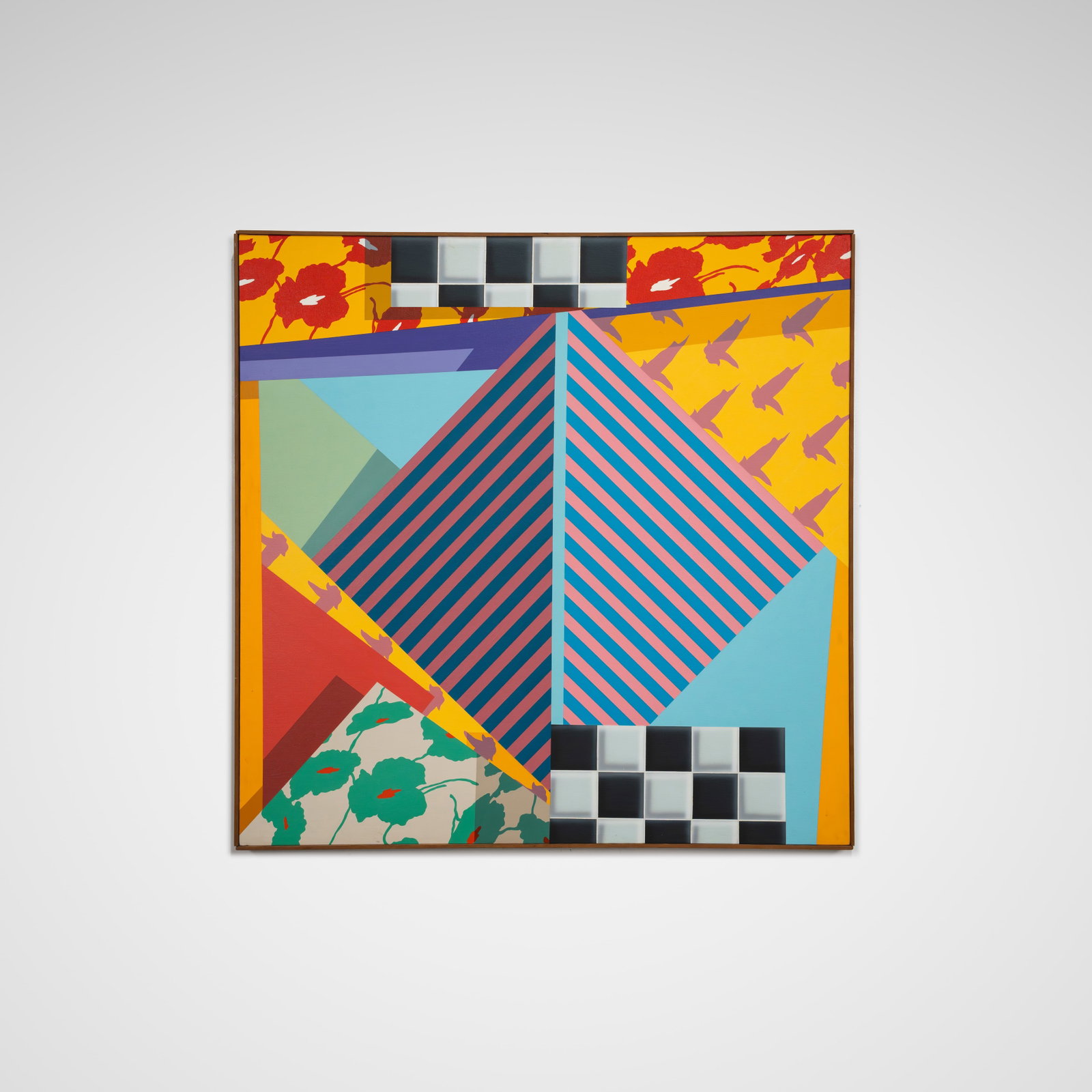 Postmodern Geometric Painting: A geometric postmodern painting on canvas. Unsigned. All measurements are in inches. Height x Width x Depth