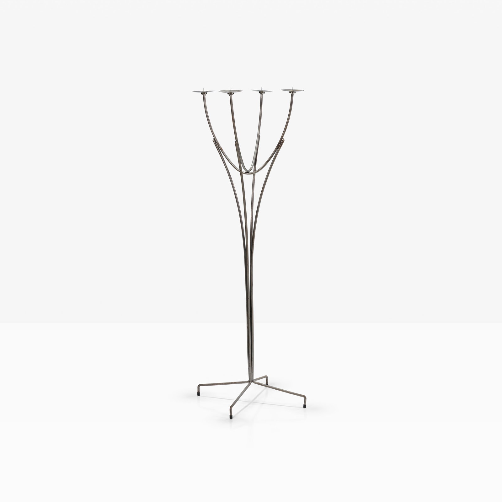 Steel Floor Candelabra: A steel floor candelabra. All measurements are in inches. Height x Width x Depth