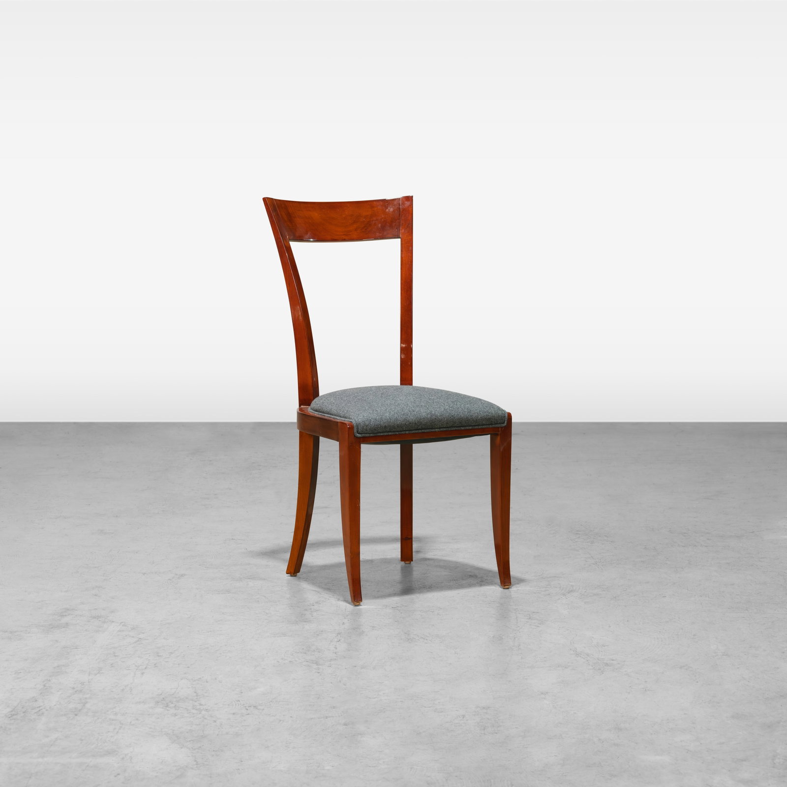 Lacquered Italian Chair: A vintage Italian side chair with wool seat. All measurements are in inches. Height x Width x Depth