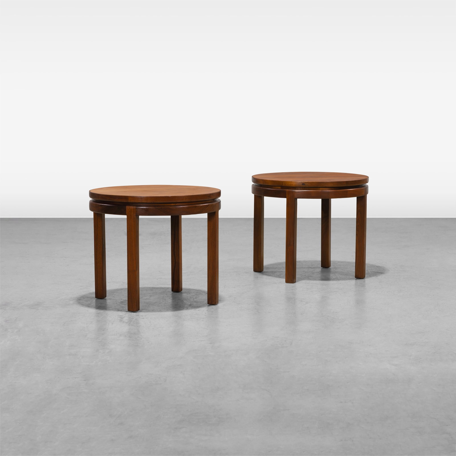 Walnut End Tables: A pair of vintage walnut end tables. All measurements are in inches. Height x Width x Depth