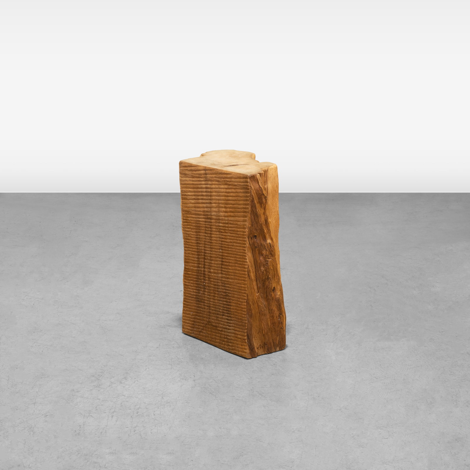 Live Edge Wood Pedestal: A live edge wood pedestal. All measurements are in inches. Height x Width x Depth