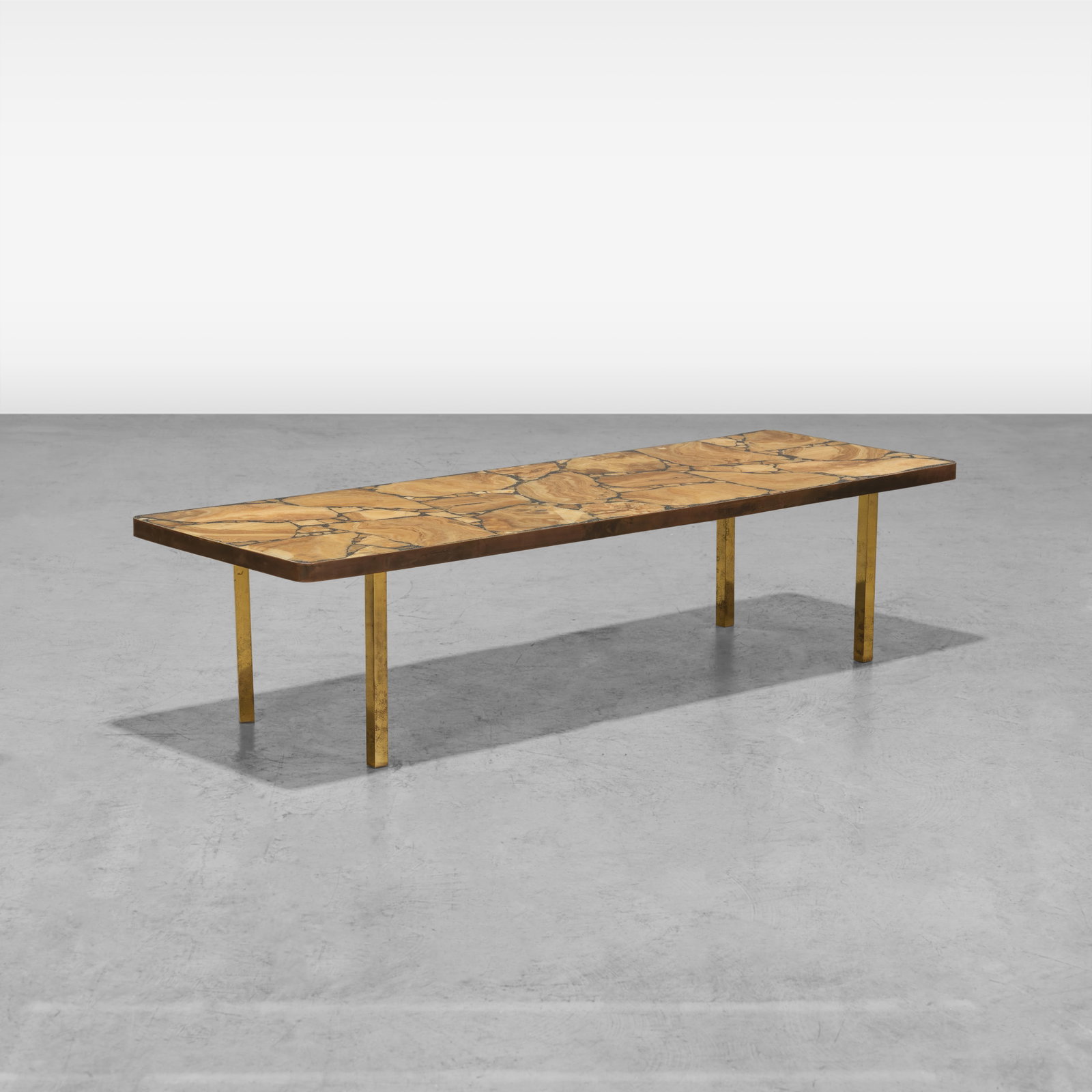 Arturo Pani - Coffee Table: Arturo Pani for Muller, Mexico Onyx , resin brass and copper coffee table All measurements are in inches. Height x Width x Depth