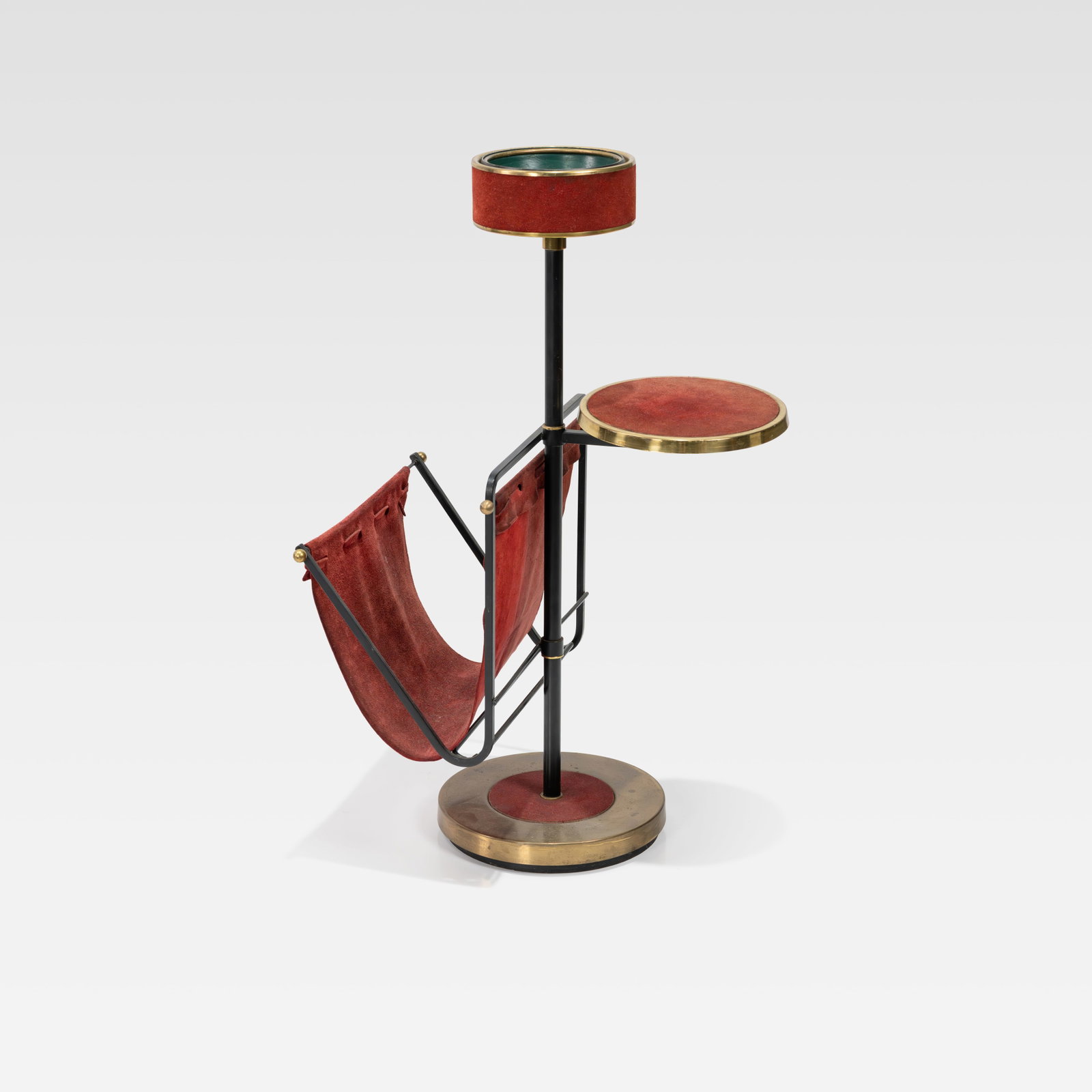Swiveling Italian Cocktail Table: A vintage Italian cocktail table with magazine sling and ashtray. All measurements are in inches. Height x Width x Depth