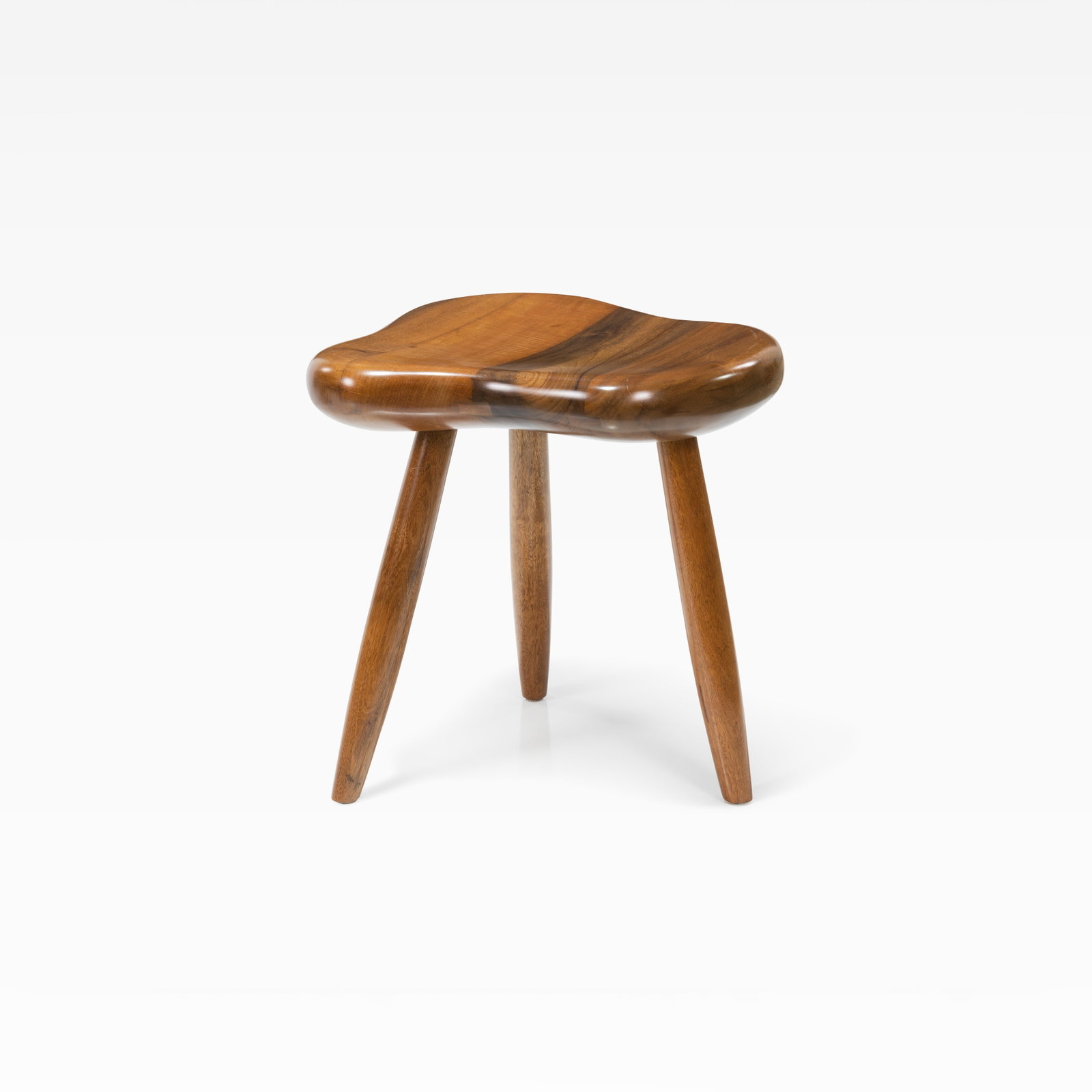 Walnut Stool: A three legged, free form stool. All measurements are in inches. Height x Width x Depth