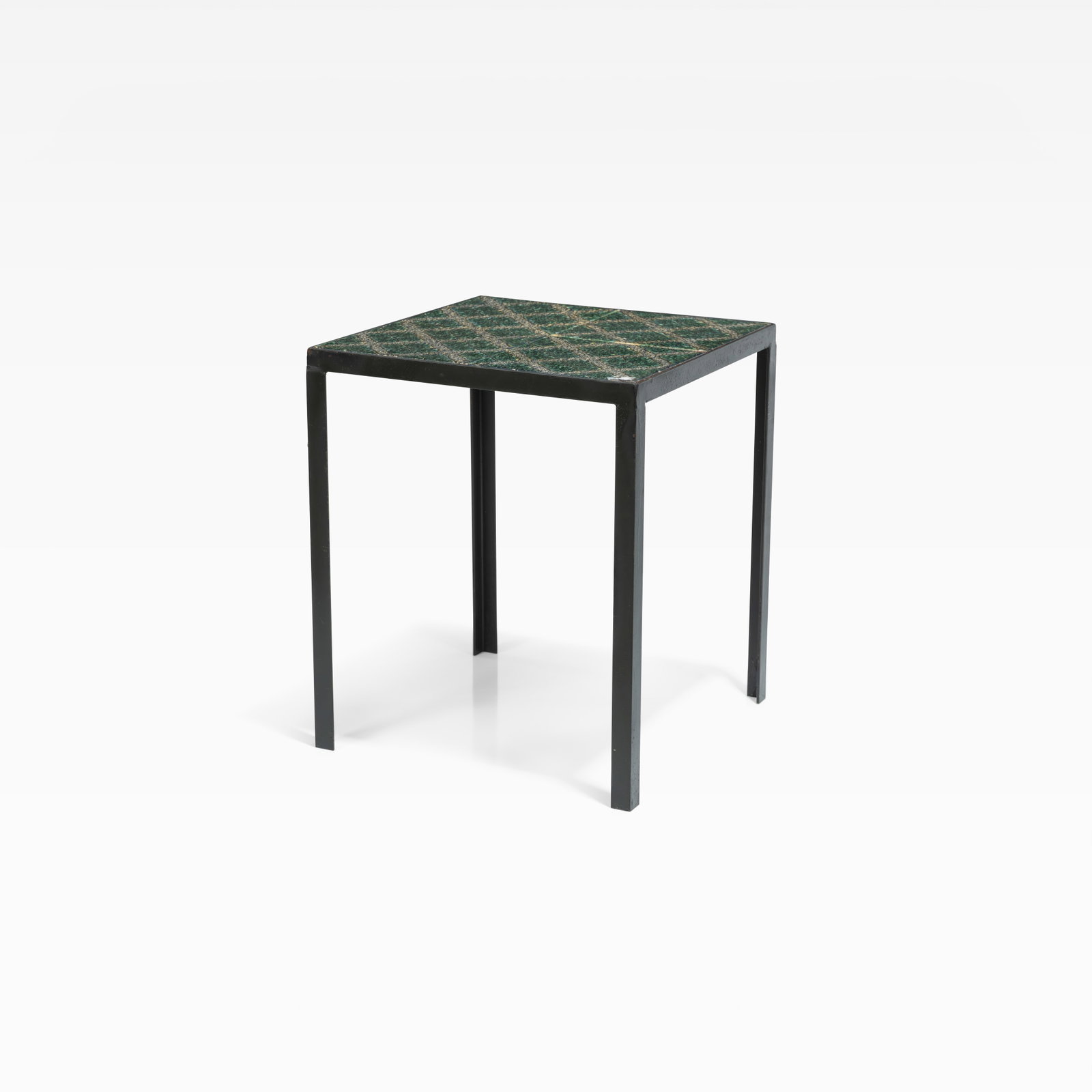 Tile Top Table: A vintage steel and tile table. All measurements are in inches. Height x Width x Depth