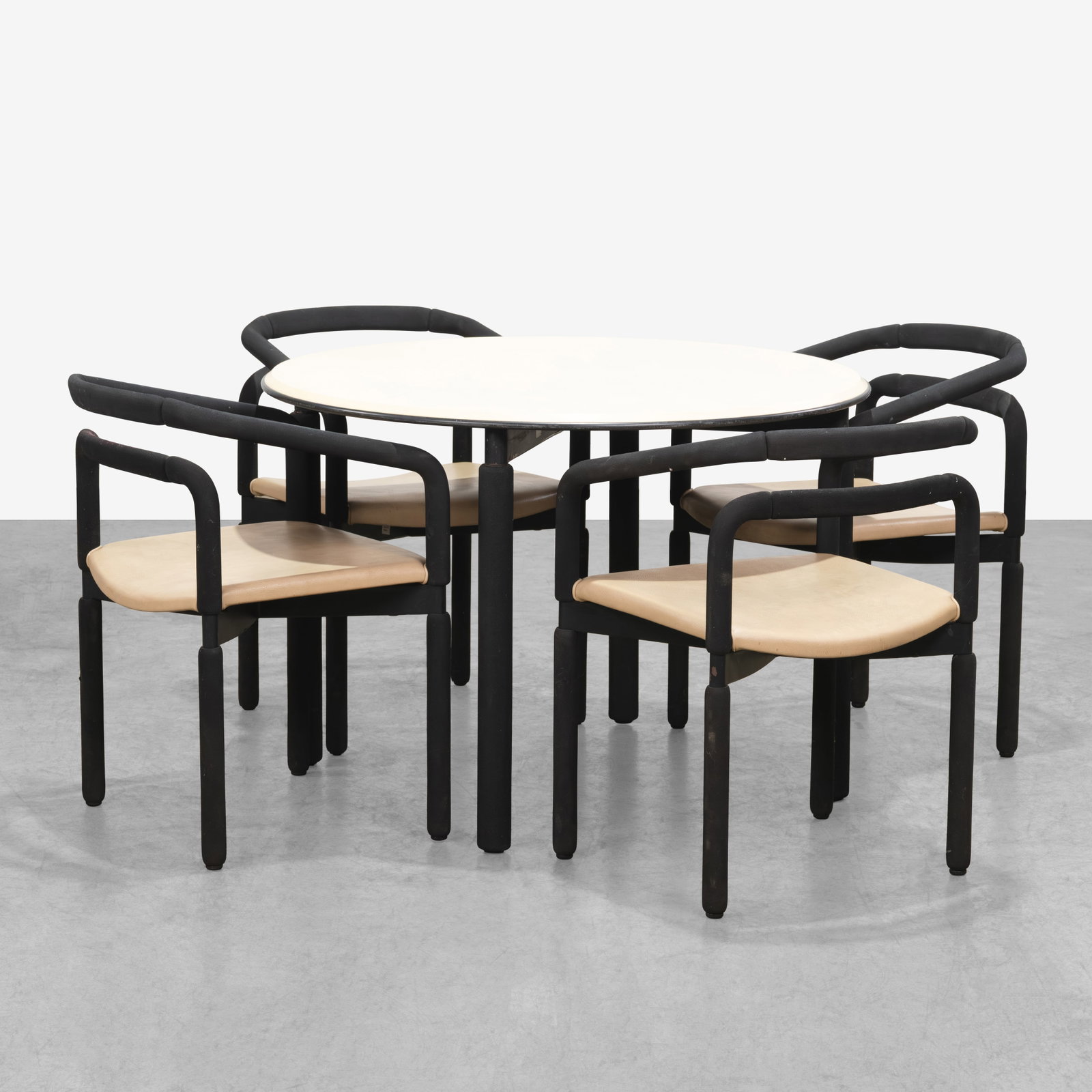 Brian Kane - Chairs: CHAIRS ONLY. A set of four 'Rubber' chairs by Brian Kan for Metropolitan Furniture. Dimensions listed are for the table. Chairs - 30.5 x 20.5 x 20.5. All measurements are in inches. Height x Width x