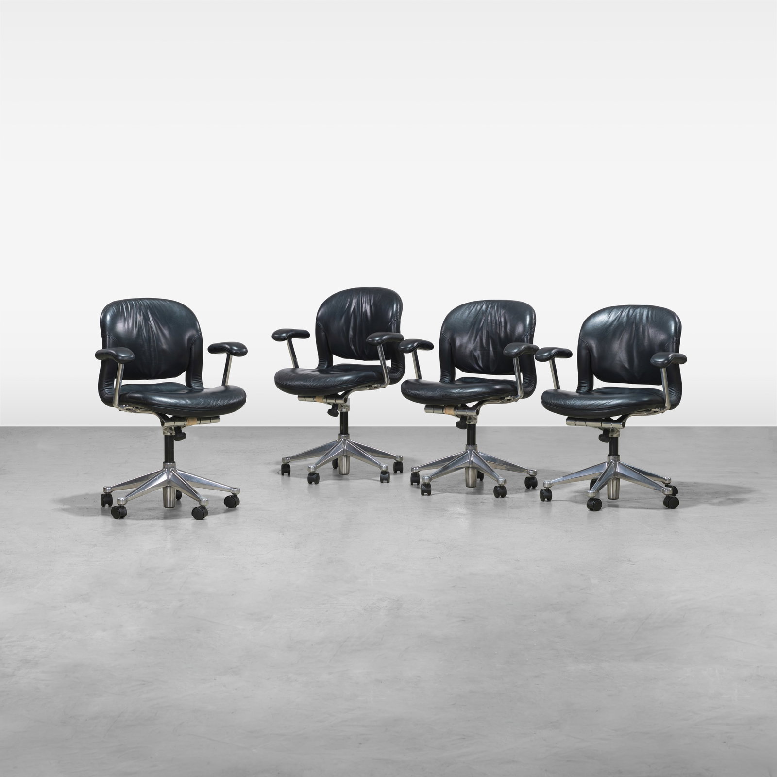 Chadwick & Stumpf - Equa Chairs: A set of four 'Equa' office chairs by Don Chadwick and Bill Stumpf for Herman Miller. All measurements are in inches. Height x Width x Depth