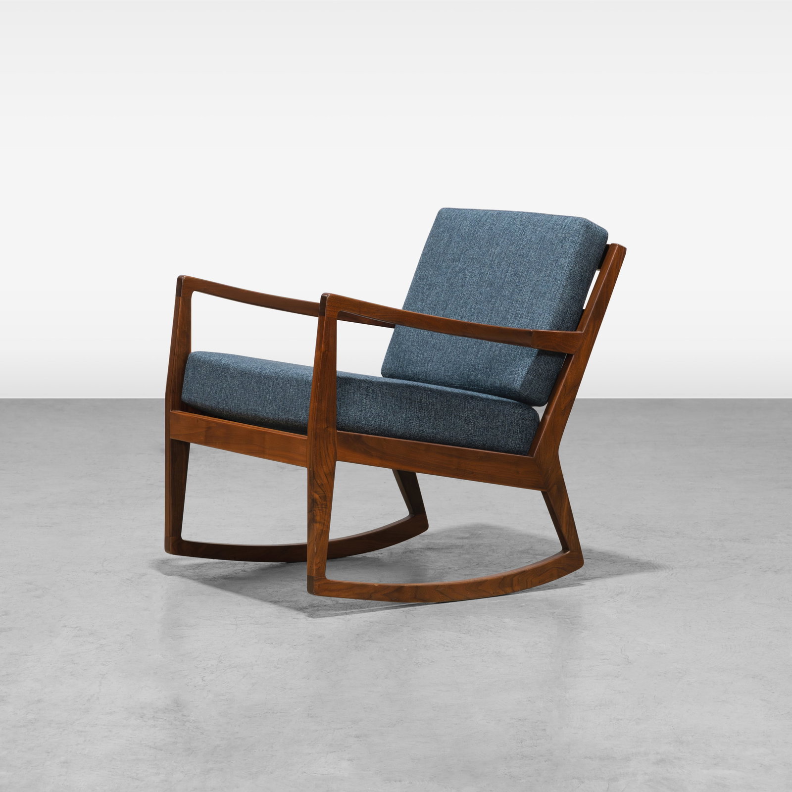 Arden Riddle - Rocking Chair: A walnut 'S511-R' rocking chair by Arden Riddle. All measurements are in inches. Height x Width x Depth