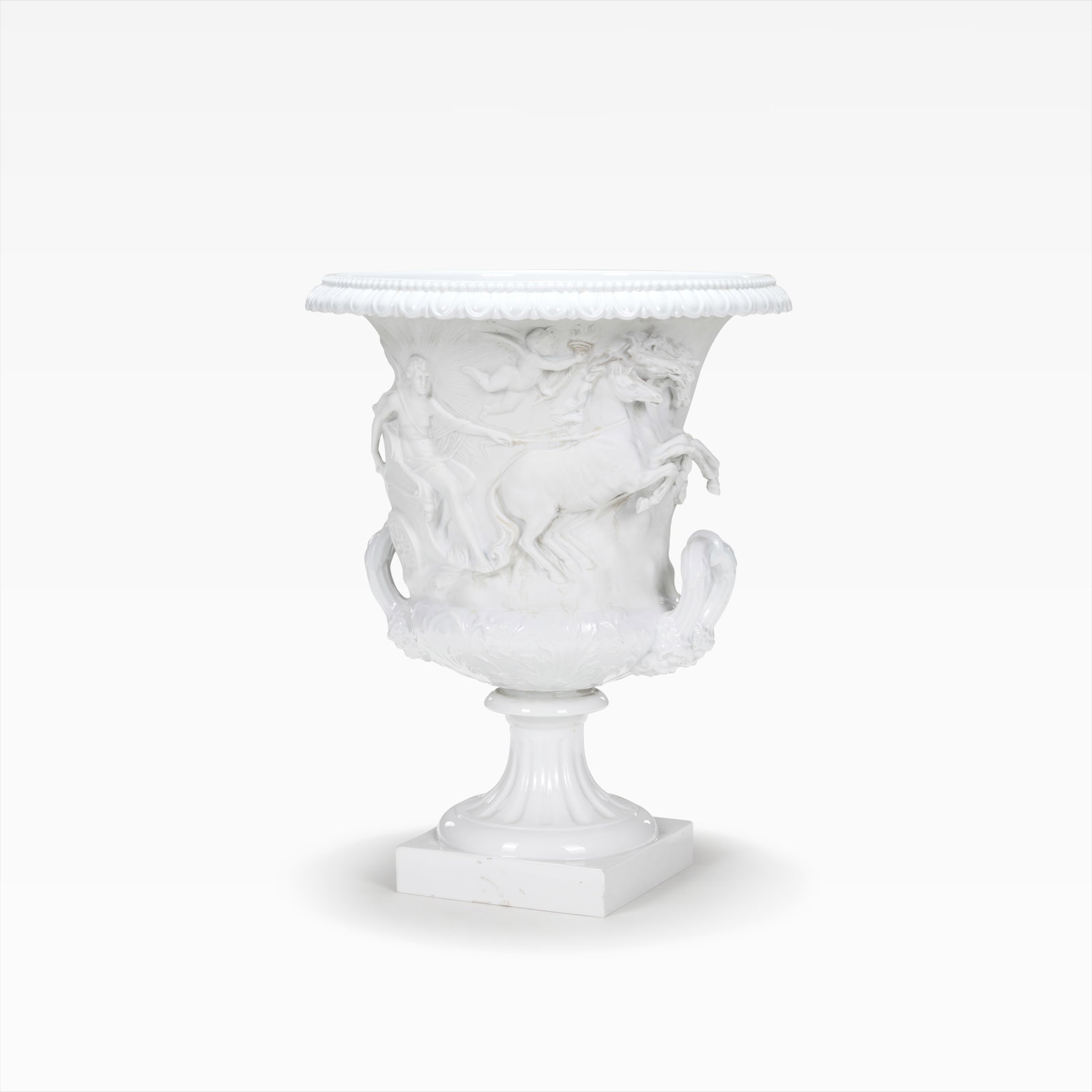 Richard Ginori - Porcelain Urn: A bisque porcelain urn titled 'Trionfo del Sole' by Richard Ginori. Stamped on bottom. All measurements are in inches. Height x Width x Depth