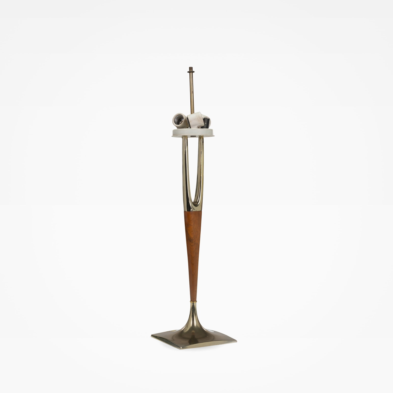 Laurel Lamp Co. - Table Lamp: A brass and walnut table lamp by Laurel Lamp Company. All measurements are in inches. Height x Width x Depth
