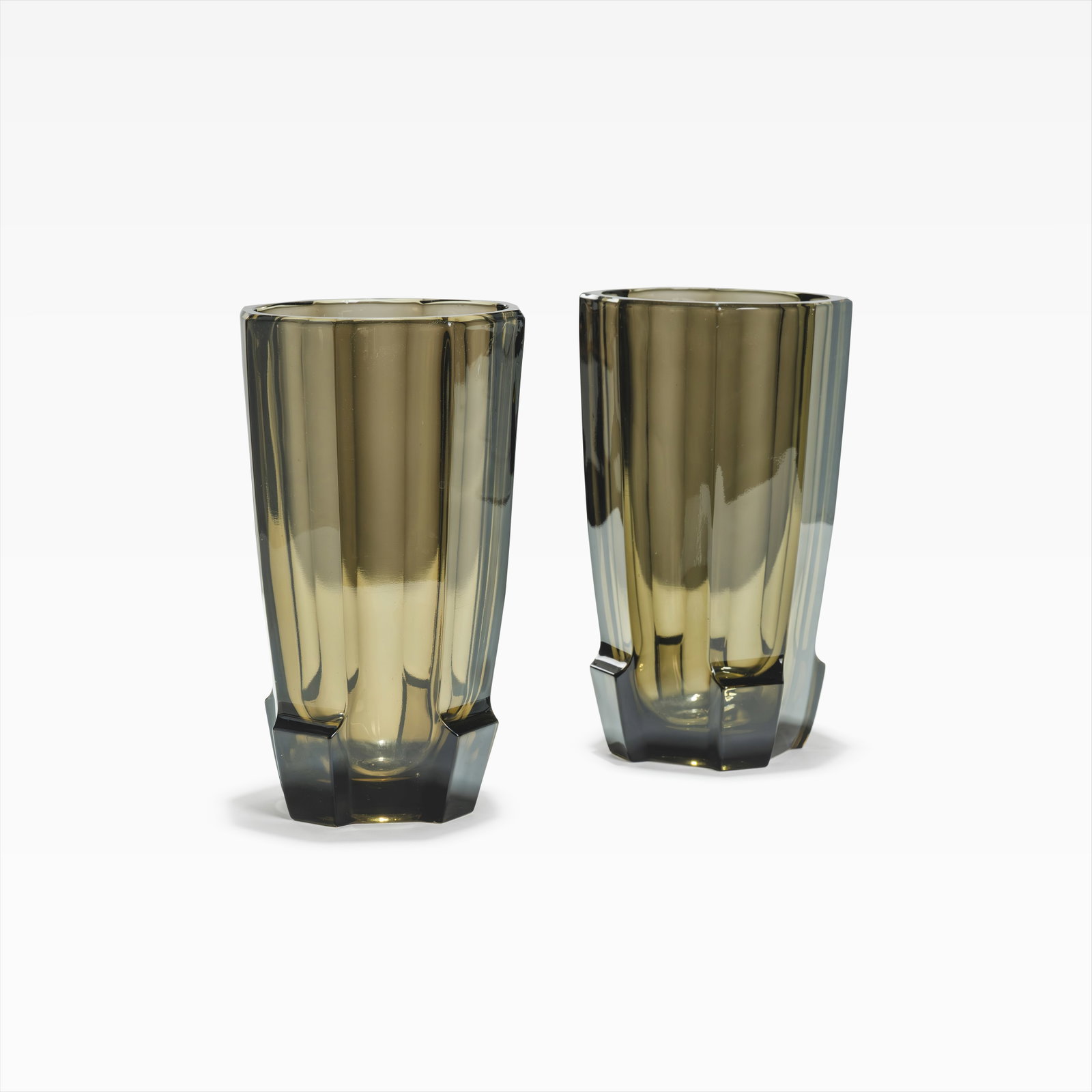 Moser Style Vases: Pair moser style Art Deco vases All measurements are in inches. Height x Width x Depth