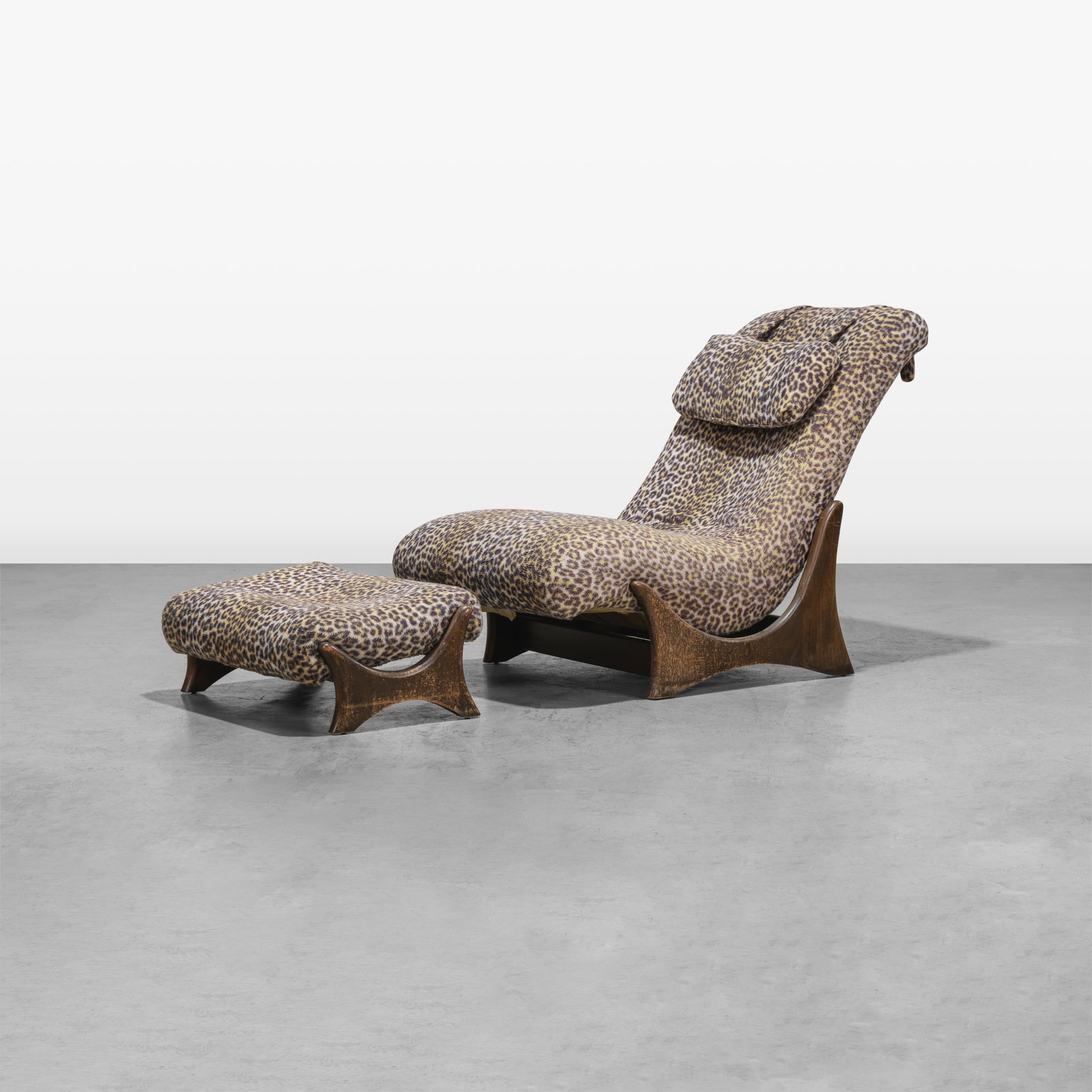 Adrian Pearsall (Attr.) - Chaise & Ottoman: An Adrian Pearsall style adjustable chaise and ottoman. Dimensions listed are for the chaise in its most upright position. Ottoman - 12 x 29 x 20. All measurements are in inches. Height x Width x