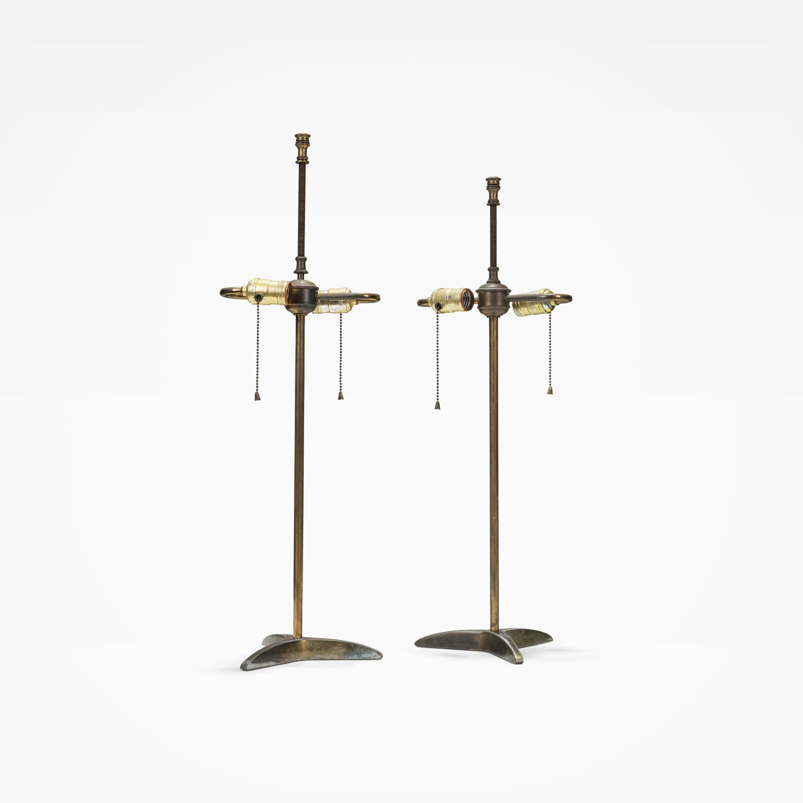 Gerald Thurston - Lamps: A pair of brass table lamps by Gerald Thurston. All measurements are in inches. Height x Width x Depth