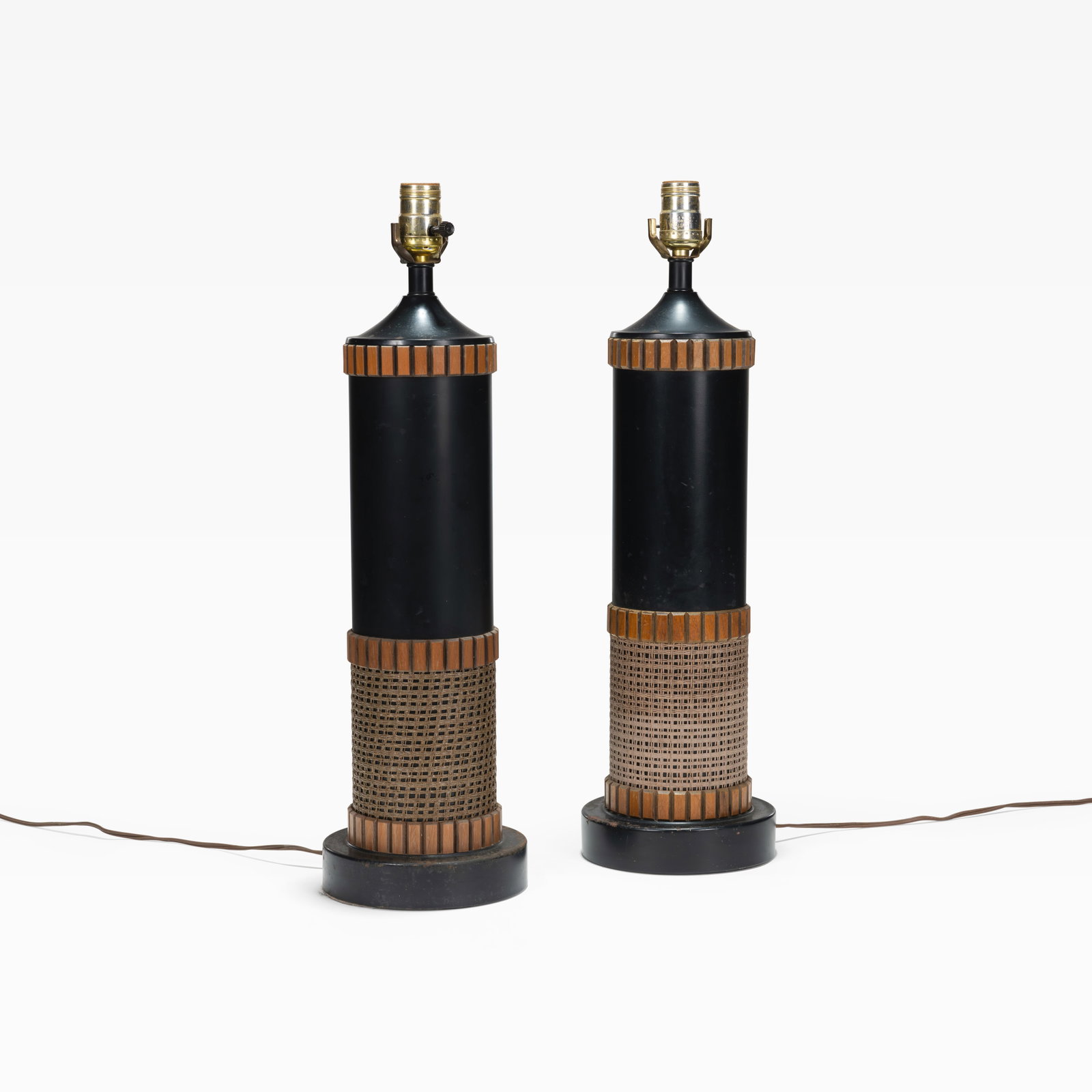 Gruvwood - Table Lamps: A pair of wood and metal Gruvwood table lamps. All measurements are in inches. Height x Width x Depth
