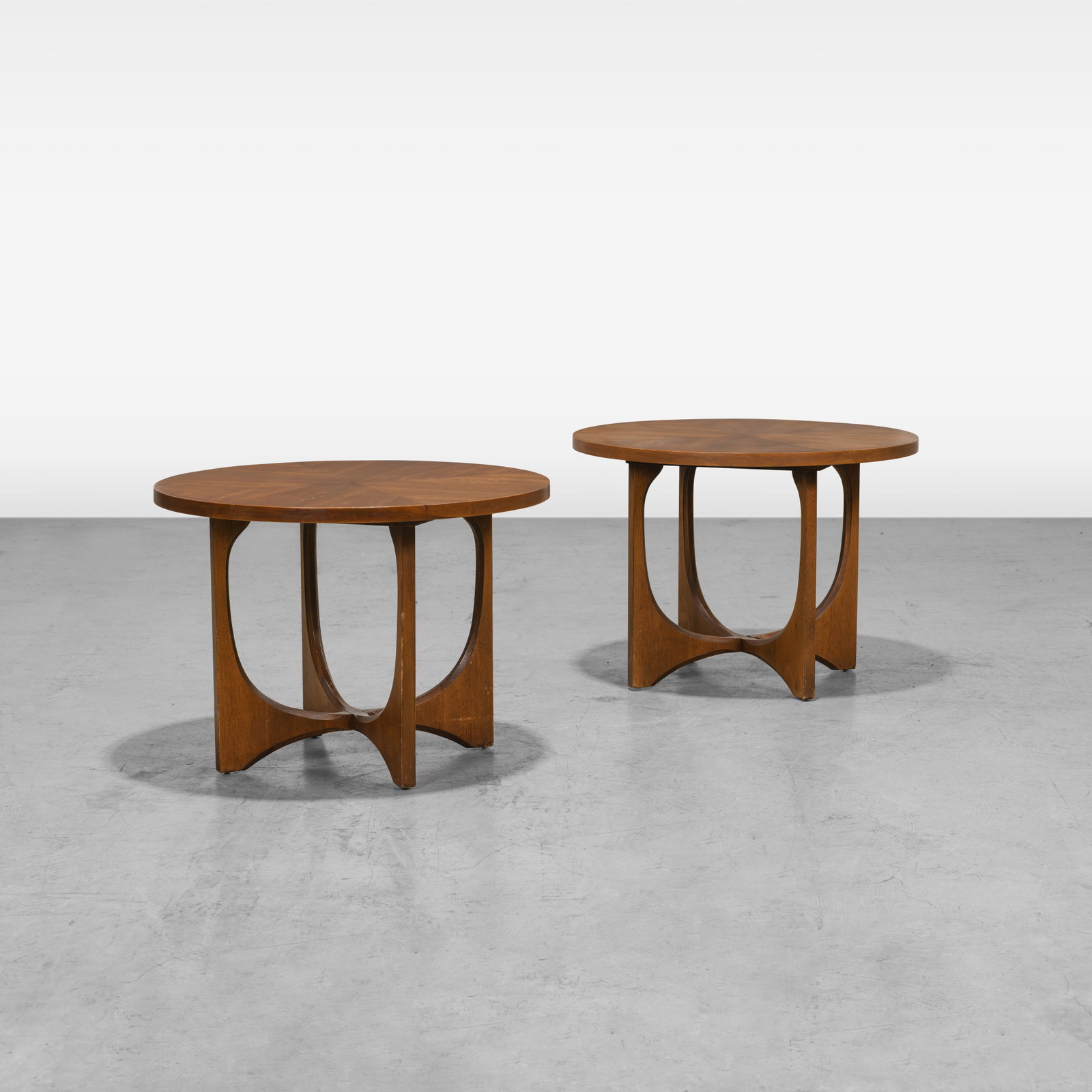 Brasilia End Tables: A pair of vintage end tables by Broyhill 'Brasilia'. All measurements are in inches. Height x Width x Depth