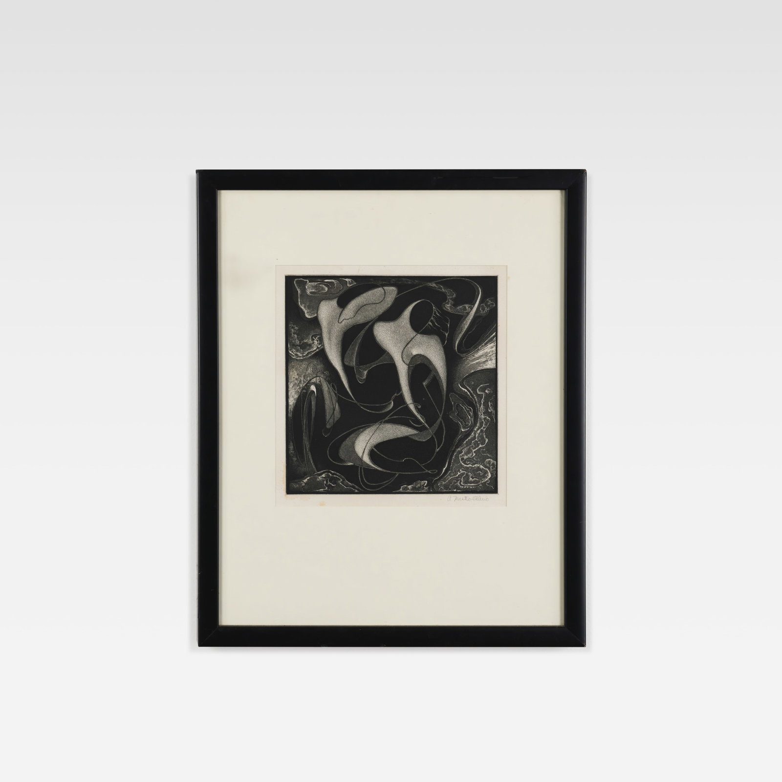 Alessandro Mastro-Valerio - Aquatint: An aquatint etching by artist Alessandro Mastro-Valerio, titled "Two Nudes." Dimensions listed are for frame. Sight - 11 x 10.5 All measurements are in inches. Height x Width x Depth