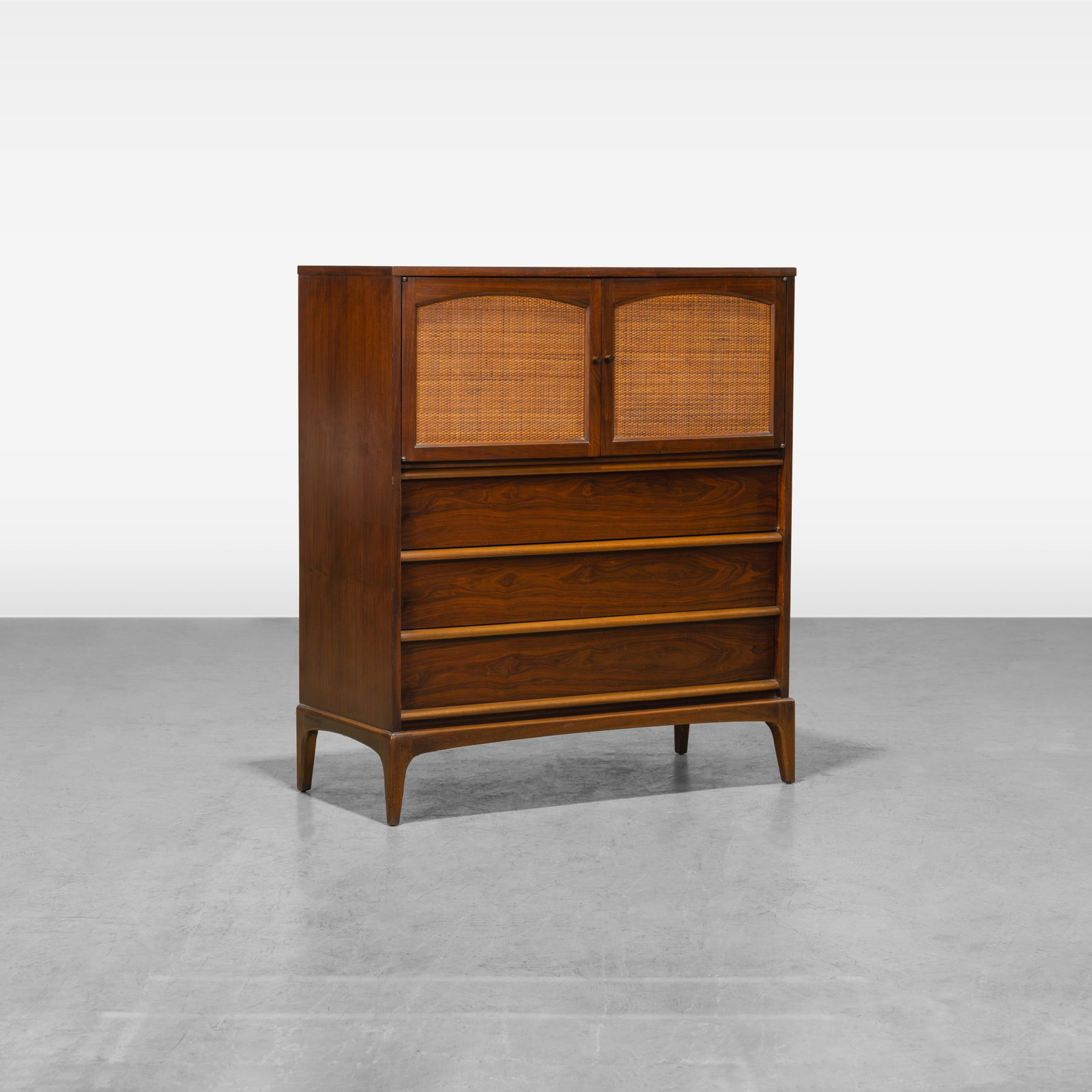 Lane - High Chest: A vintage walnut high chest by Lane. All measurements are in inches. Height x Width x Depth