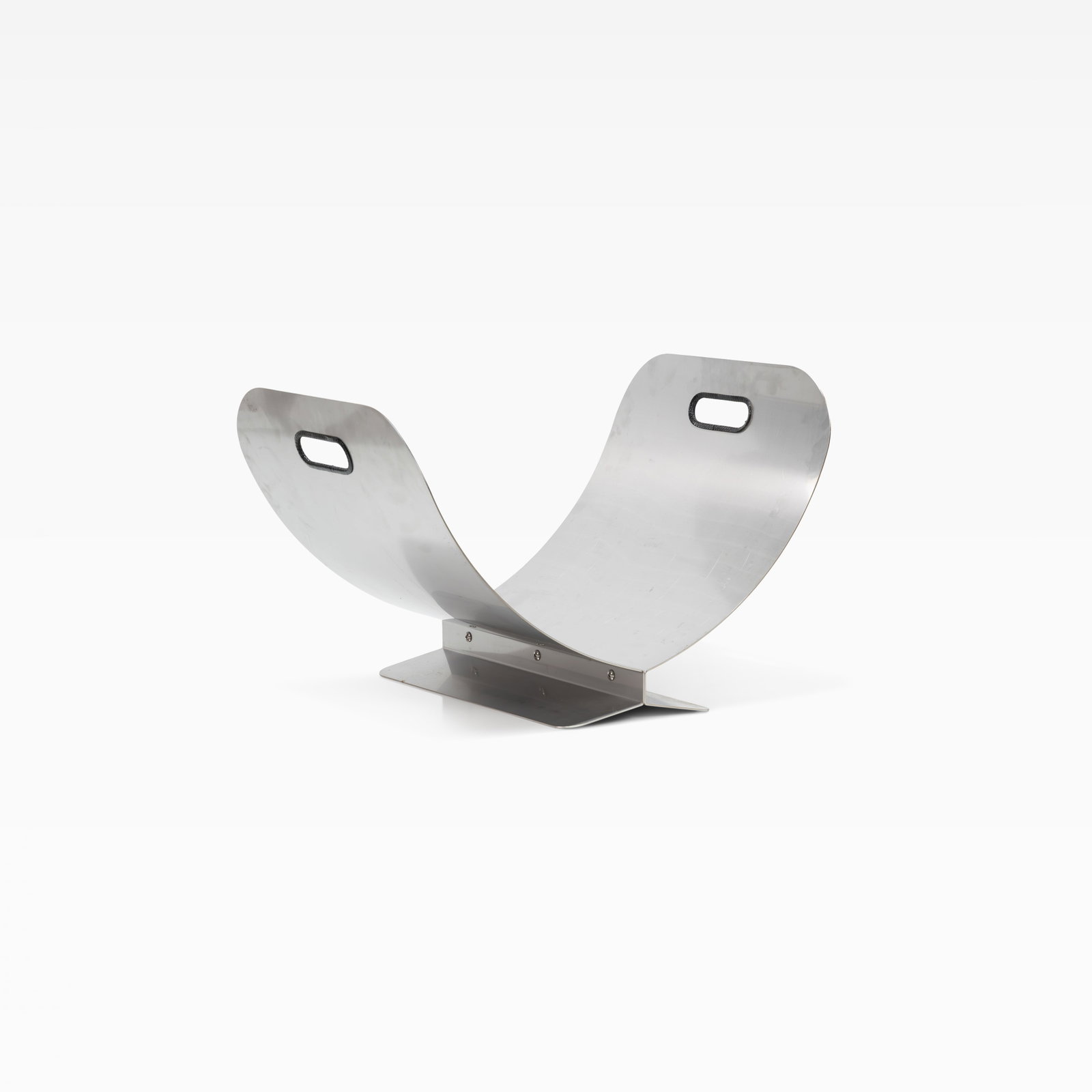 Contemporary Log Holder: A contemporary aluminum log holder. All measurements are in inches. Height x Width x Depth