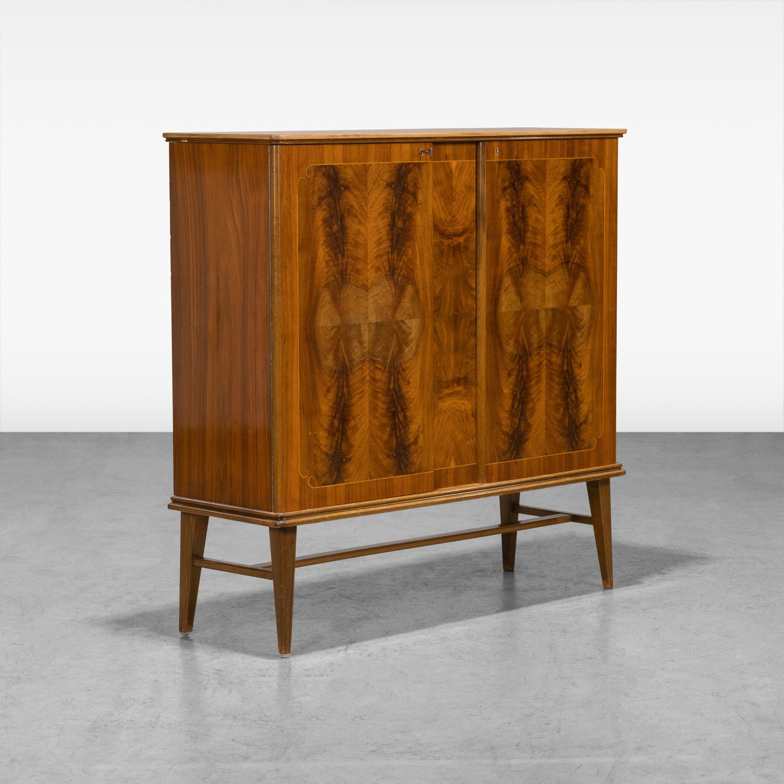 Swedish Mahogany Cabinet: A vintage inlaid Swedish mahogany cabinet. All measurements are in inches. Height x Width x Depth