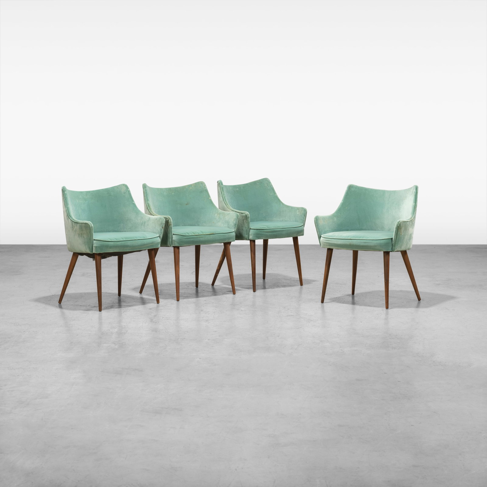 Italian Dining Chairs: Italian sculpted and upholstered dining chairs. All measurements are in inches. Height x Width x Depth