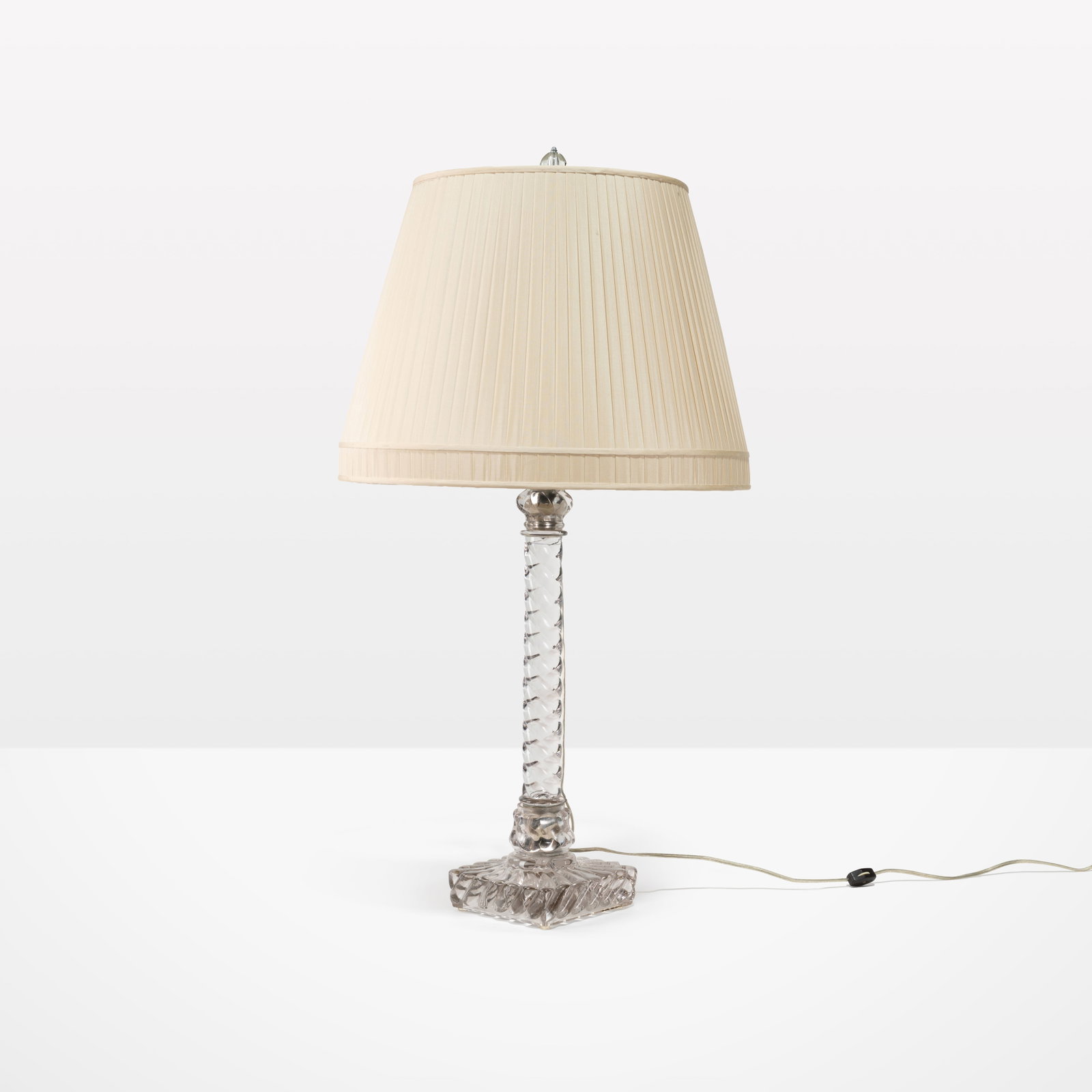 Baccarat Style Table Lamp: A Baccarat style table lamp. Dimensions include shade. All measurements are in inches. Height x Width x Depth
