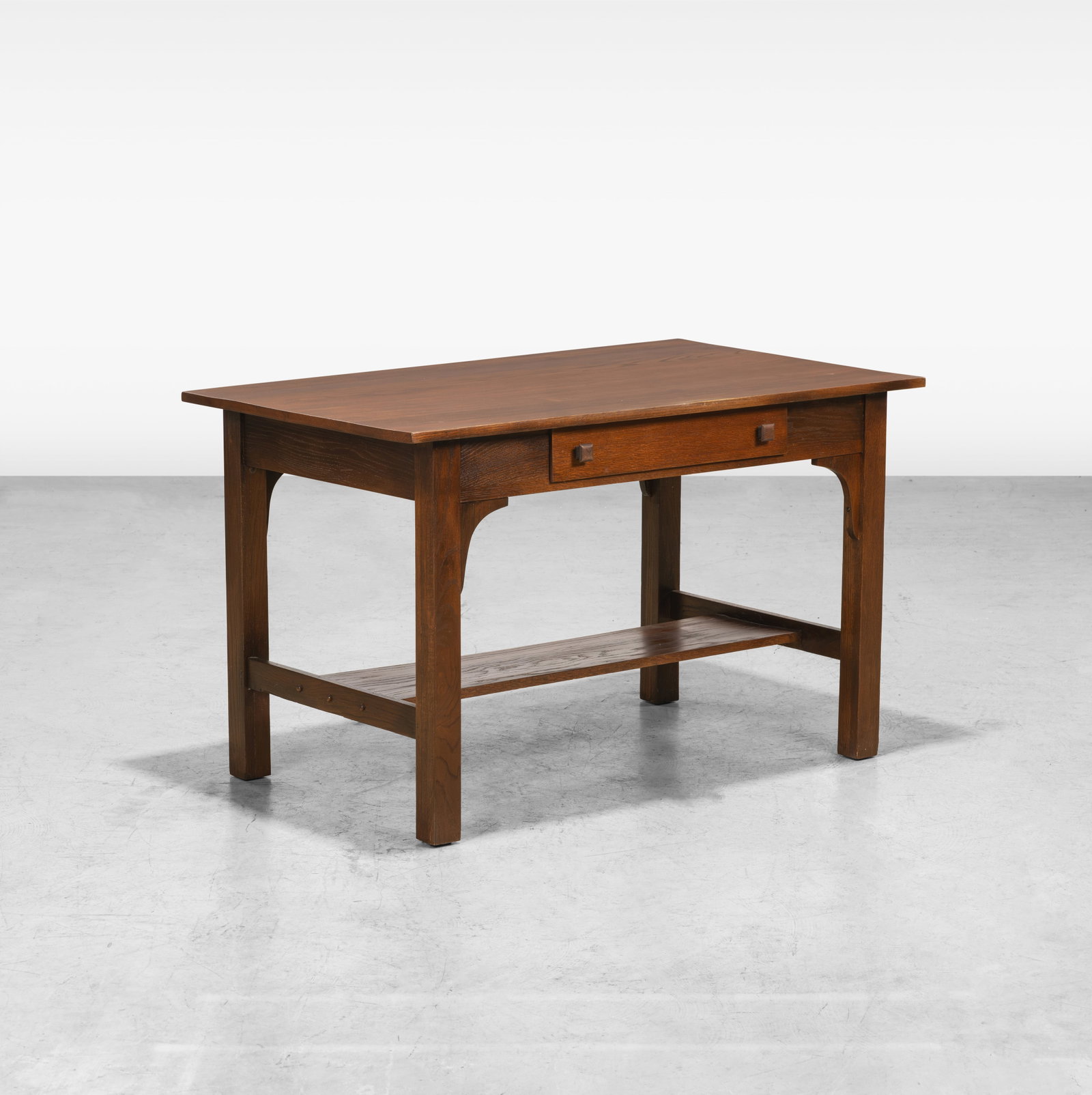 Mission Oak Table: A vintage Mission oak Arts and Crafts table / desk. All measurements are in inches. Height x Width x Depth