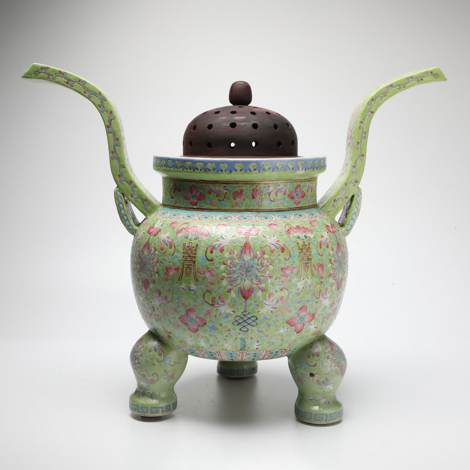 A famille rose flower pattern three-legged stove (1 of 9)